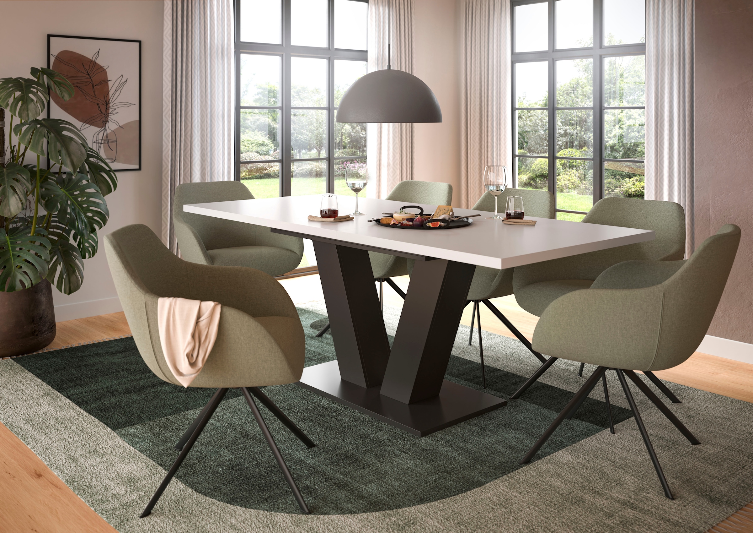 INOSIGN Esstisch »Motus, ausziehbar 150 -190 cm, inklusive 40 cm Einlegeplatte«, (Set, 1 St.), V-Gestell mit Bodenplatte, Tisch, Küchentisch, Esszimmer, Küche