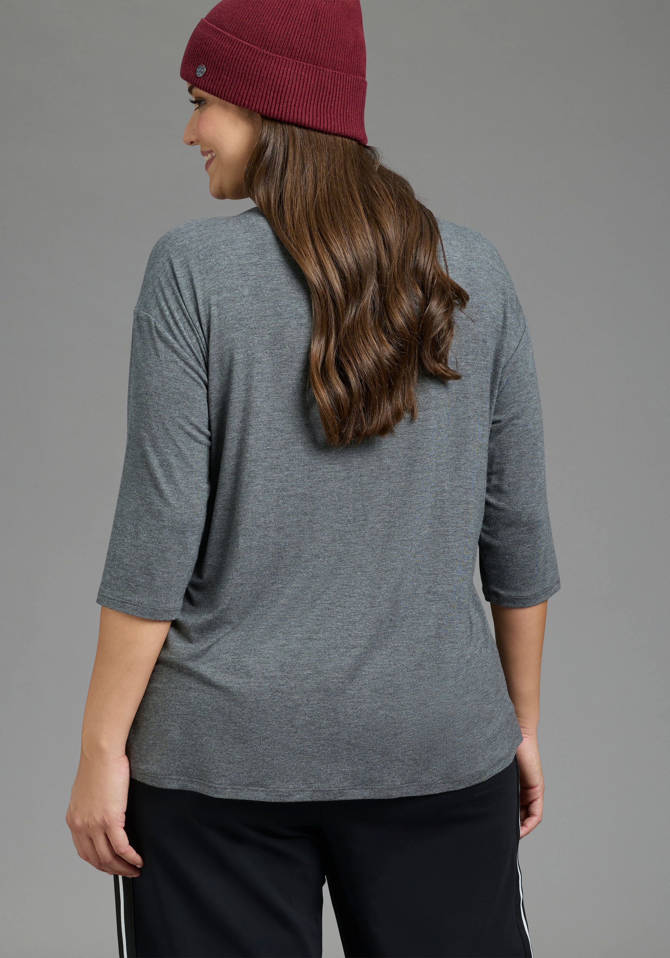 Laura Scott CURVE T-shirt à manches 3/4 »Grosse Grössen« ajusté à la silhouette, couvrant les hanches, avec encolure ronde
