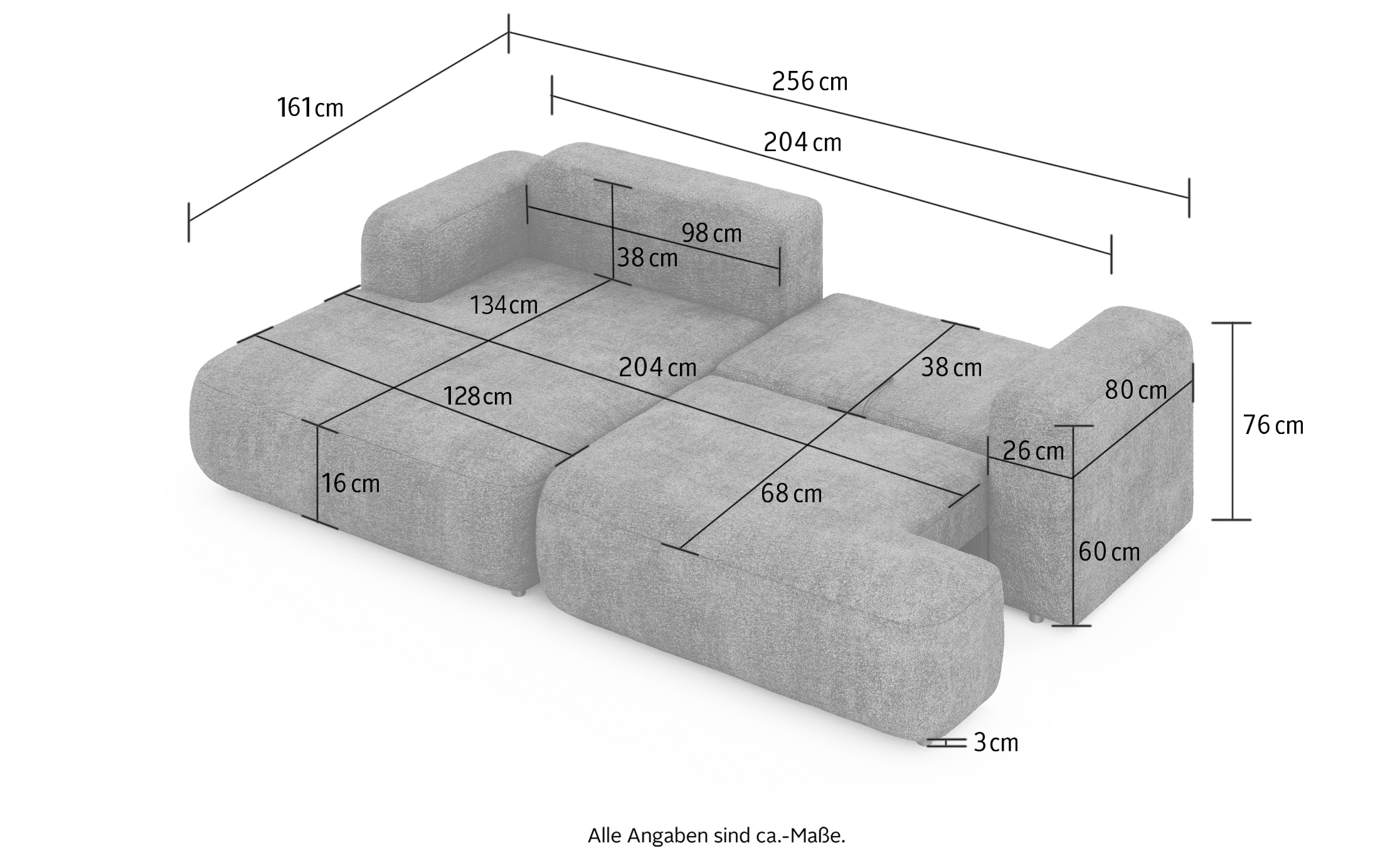 GOODproduct Canapé d'angle »VEEVIA L-Form, Schlafsofa, Verlässliche Qualität, Breite 256cm« avec coffre de lit, supporte jusqu'à 480kg, incluant coussins de dossier et décoratifs