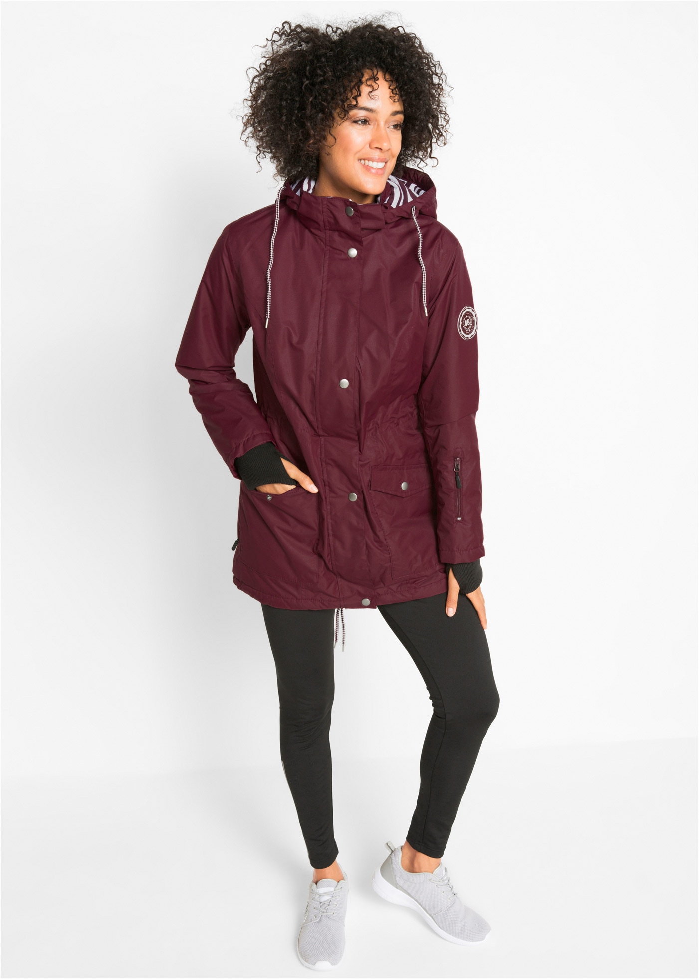 bonprix Funktionsjacke mit Kapuze Parka-Form, hinten länger, 2-Wege-Reissverschluss