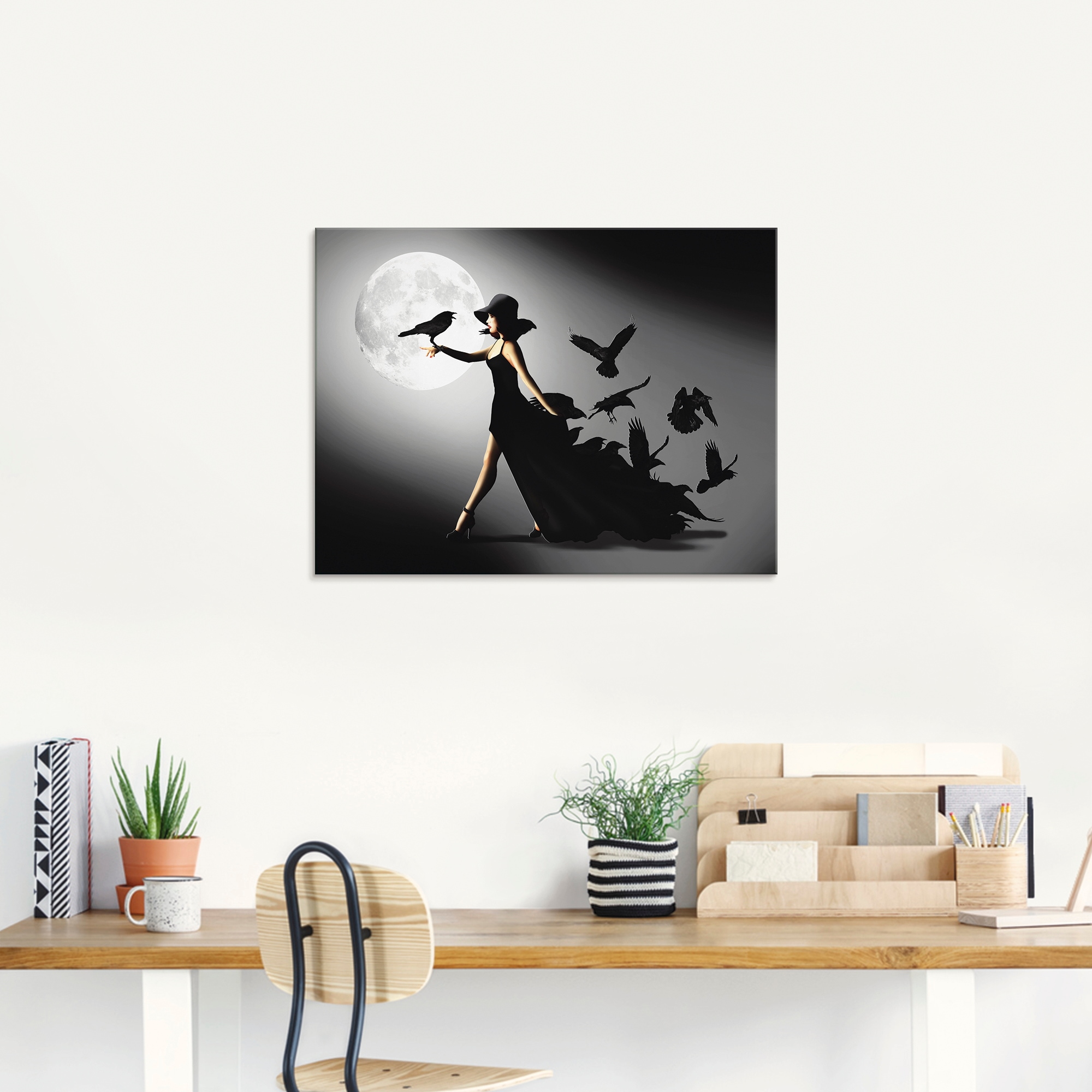 Artland Glasbild »Die Frau mit den Raben«, Animal Fantasy, (1 St.), in verschiedenen Grössen