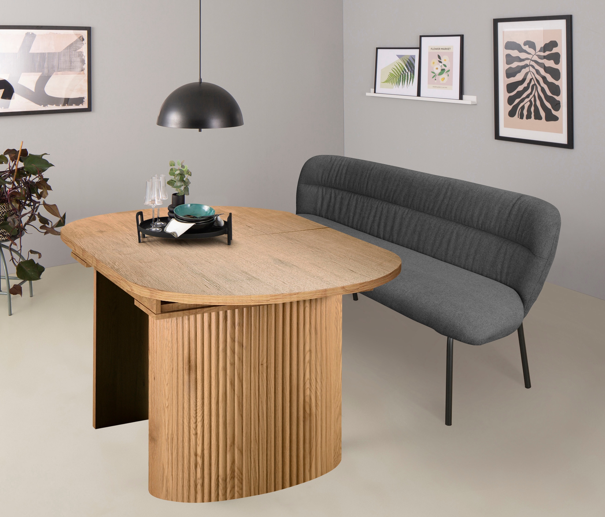 GOODproduct Table de salle à manger »Gartempe« extensible 160-210 cm, extension synchronisée, incl. tablette, largeur 90cm