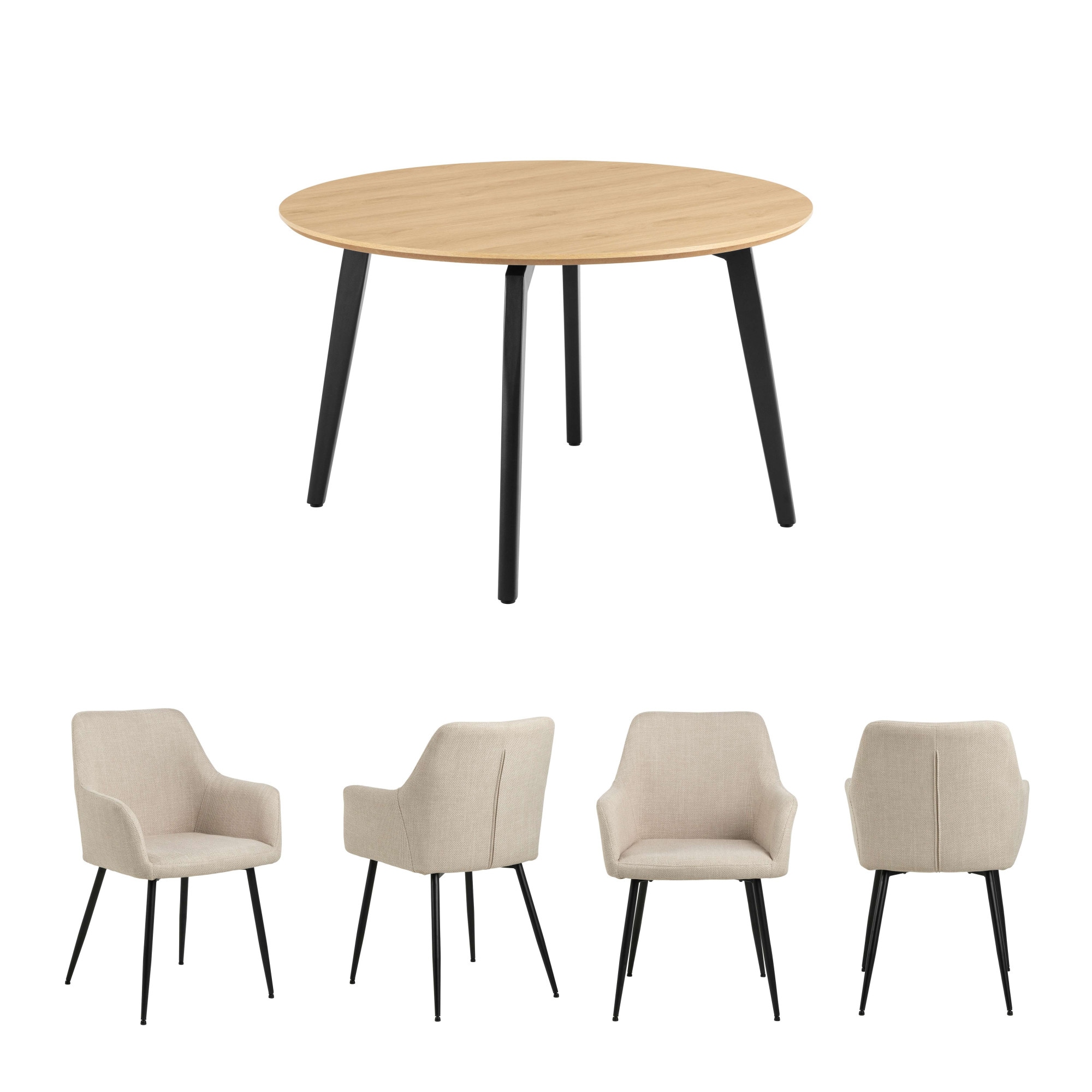 ACTONA GROUP Esszimmer-Set »Essgruppe, Speisetisch mit Wohnzimmerstühlen« Set, 1x Tisch + 4x Stühle, 5 Stk. tlg.