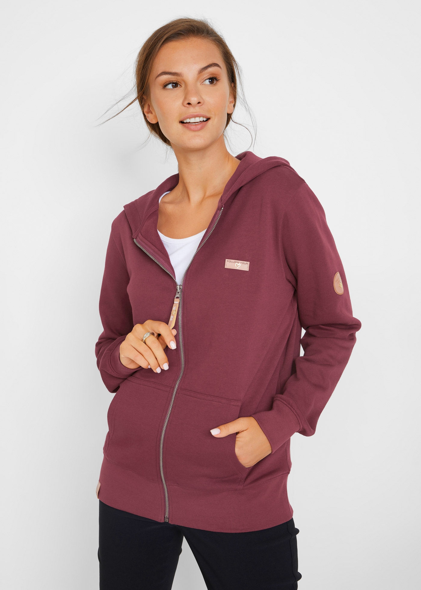 Image of bonprix Kapuzensweatjacke mit Kapuze, mit Kängurutaschen, aus Baumwolle, mit Reissverschluss
