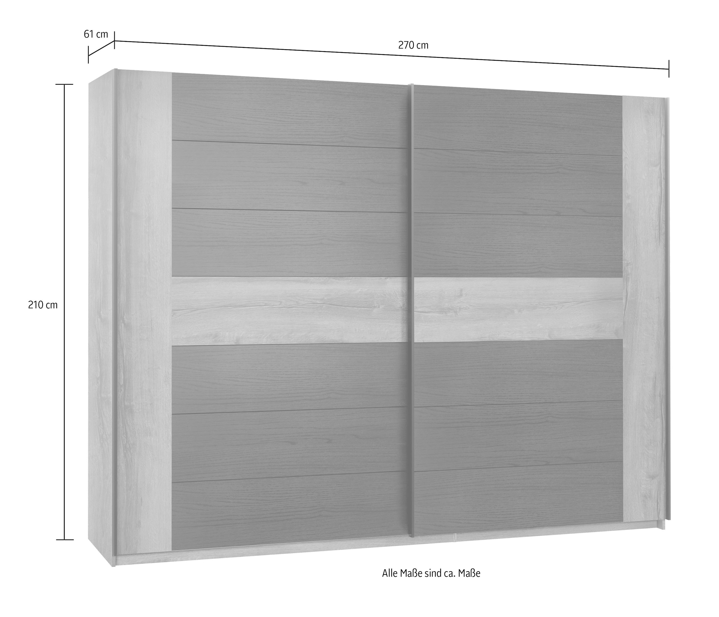 FORTE Schwebetürenschrank »Bellevue, viel Stauraum« mit schwarzen Metallgriffleisten, ca. 270x210cm,