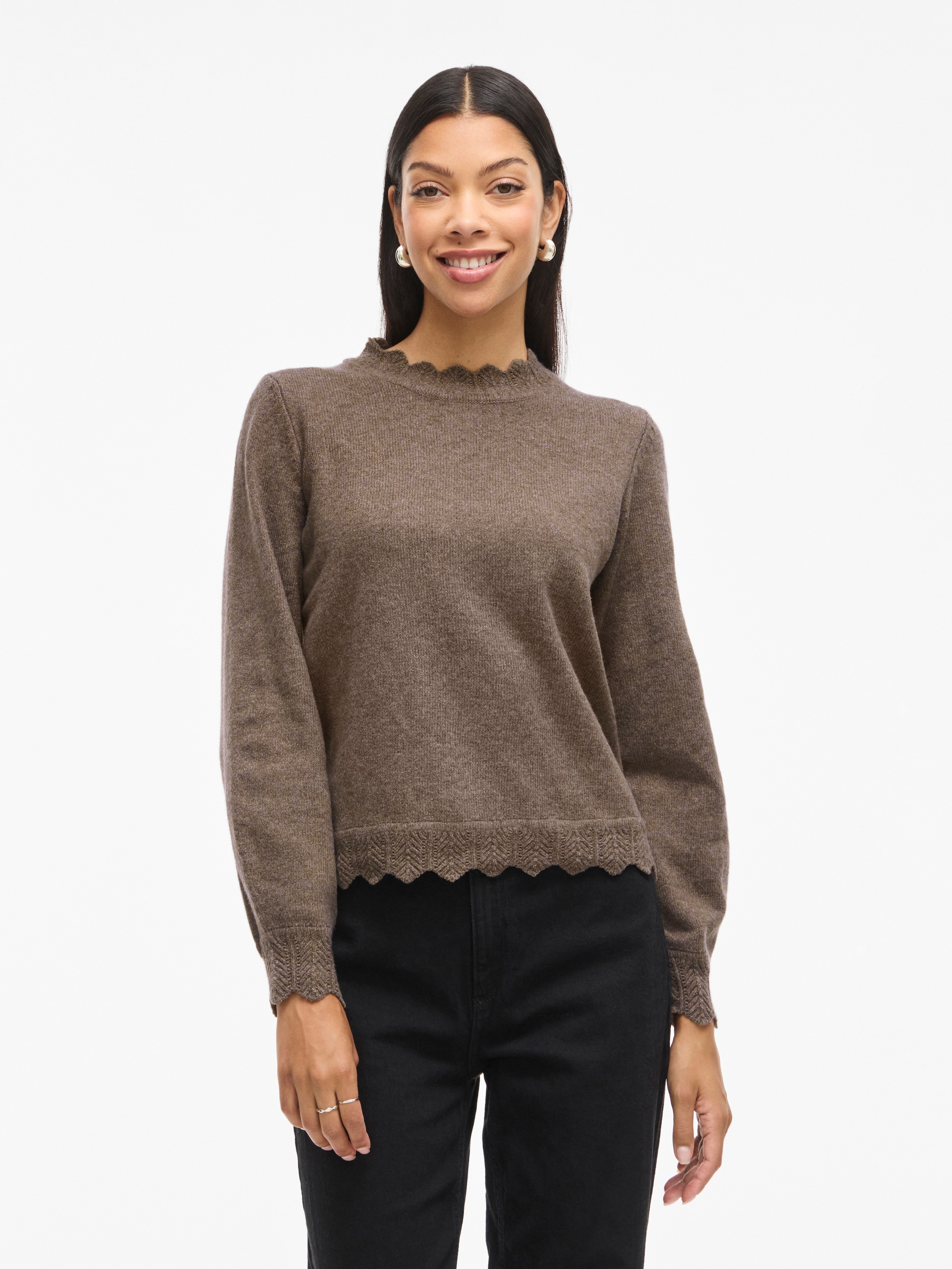 Vila Pull en tricot »VINIKOLINA O-NECK L/S KNIT TOP - NOOS« mélange de matériaux, coupe régulière