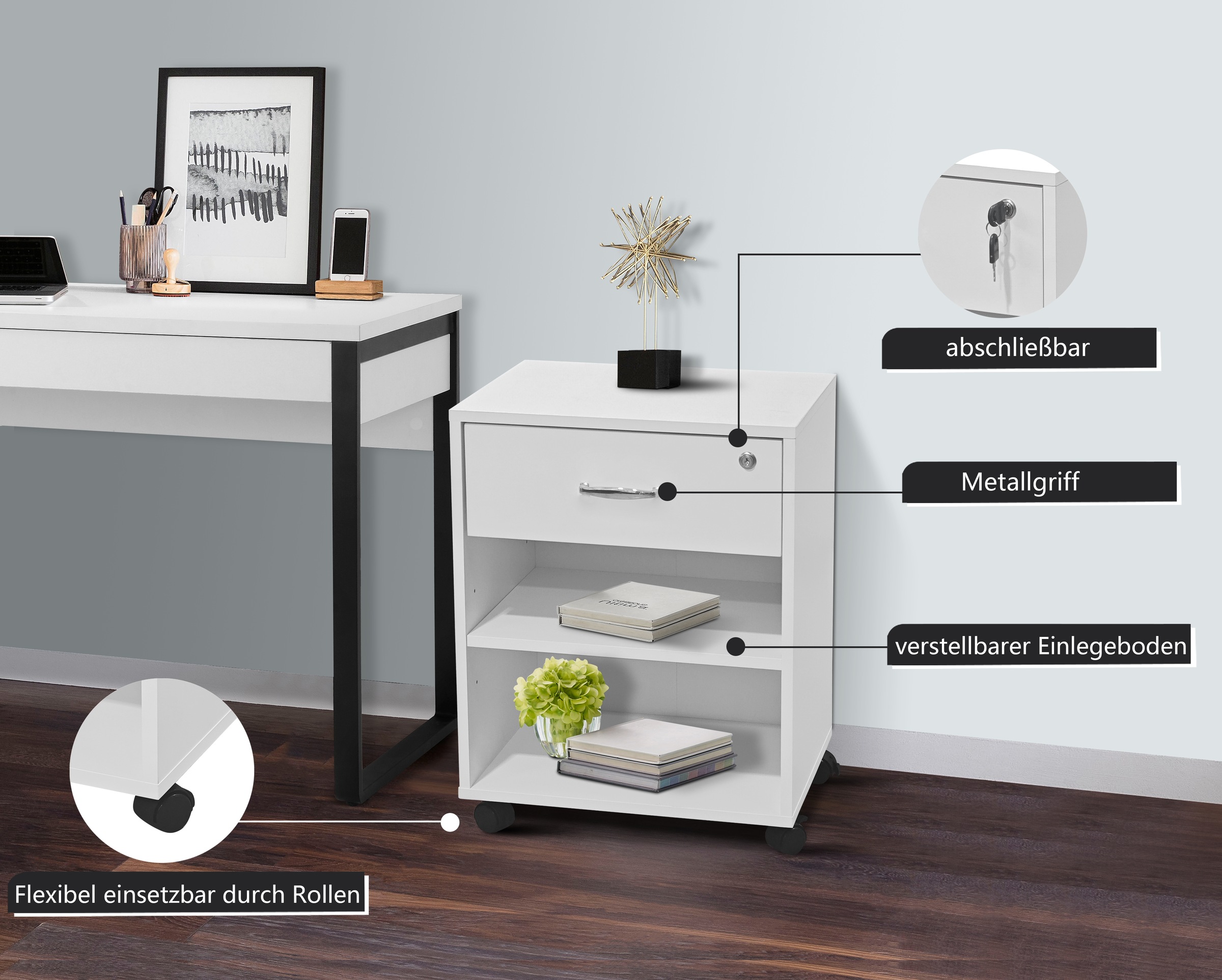 INOSIGN Rollcontainer »Dranoel«, Bürocontainer, abschliessbar, Metallgriff, Breite 45 cm