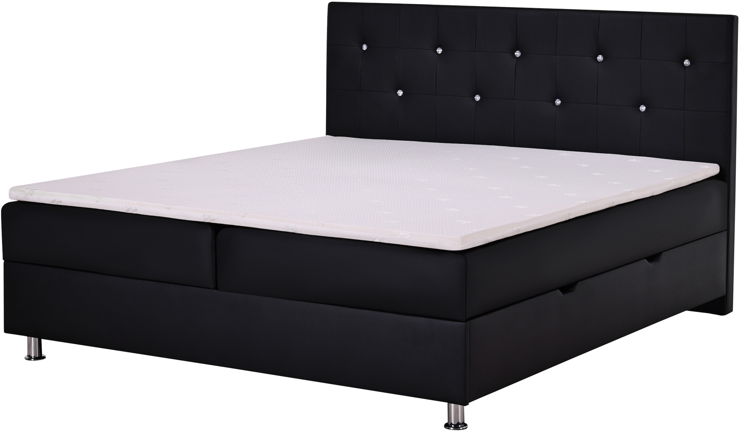 Home affaire Boxbett »Big Noux aus schwarzem Kunstleder mit Kristallsteinen im Kopfteil« inkl. Bettkasten, erhältlich in der Grösse 180x200cm