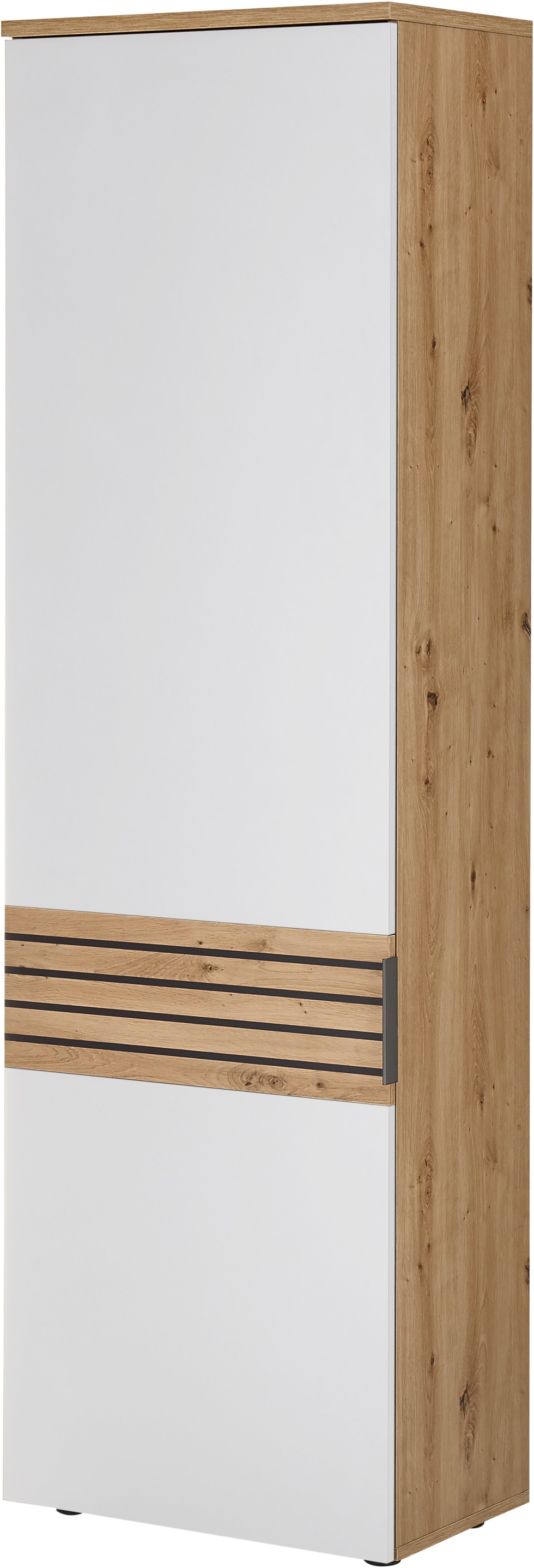 HBZ Garderoben-Set »5-tlg. Eiche Stripes Optik Flurgarderobe Stellmass BxHxT 260x197x38 cm«, (5 St.), Mit Schuhkommode, Hochschrank, Bank, Paneel, Spiegel