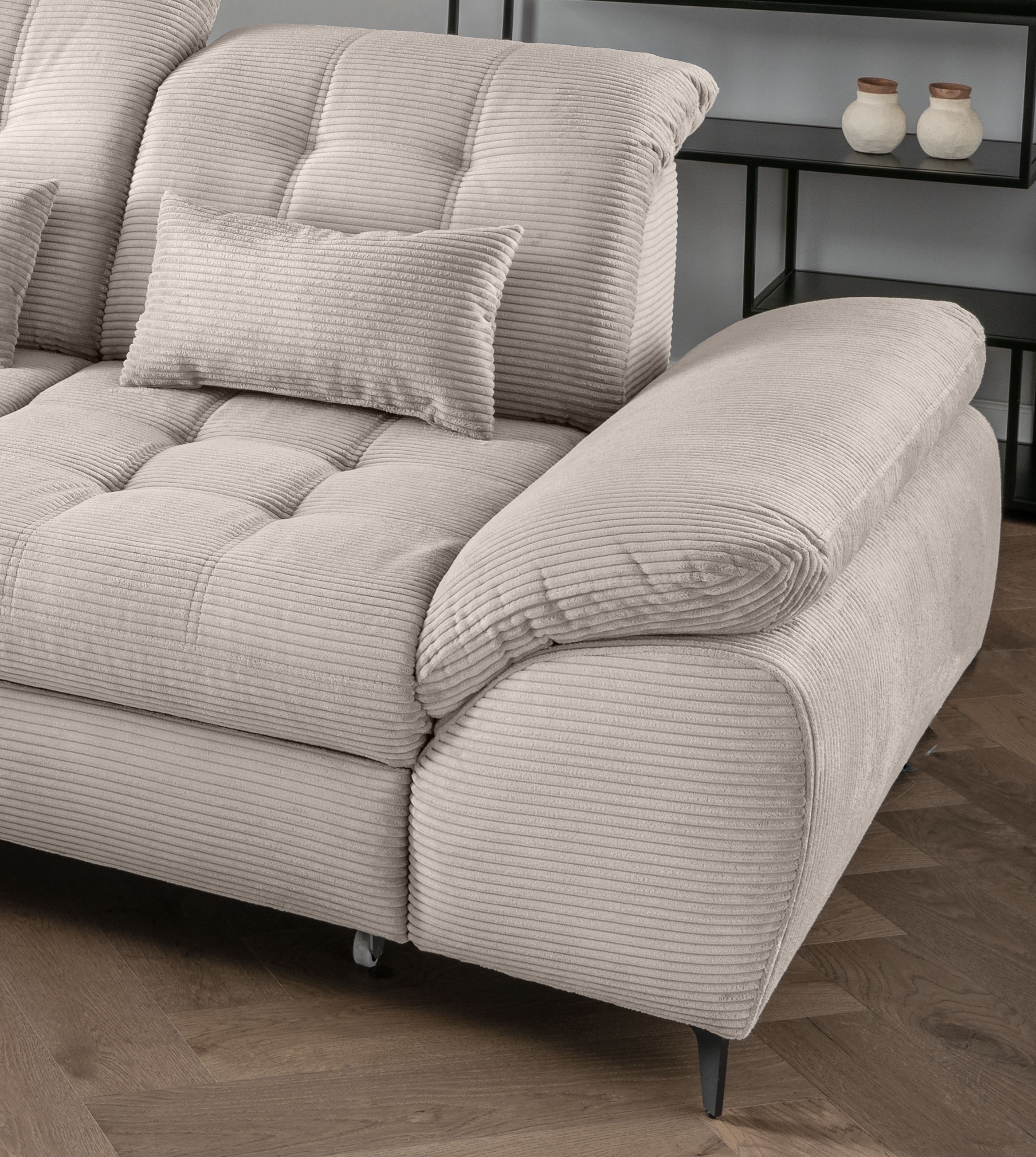 Home affaire Canapé d'angle »Lazio modern und bequem, schmale Armlehnen, tolle Detailverarbeitung« zwei verschiedene Fussfarben wählbar