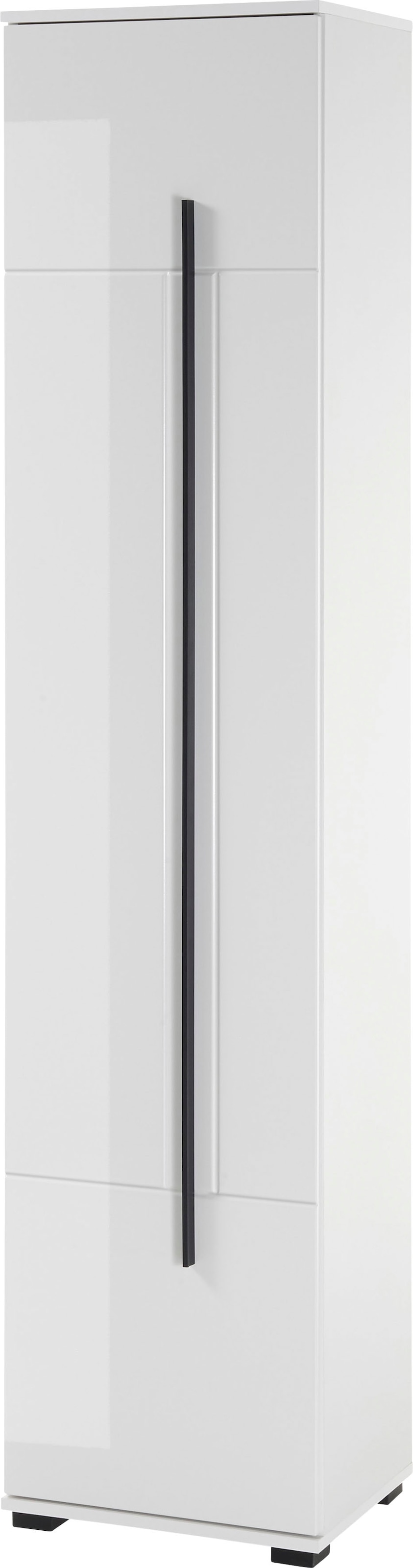 Image of Home affaire Hochschrank "Cantara, Badschrank in Hochglanz Weiss, Hochschrank im modernen Design" mit schwarzen Griffen, ausreichend Stauraum