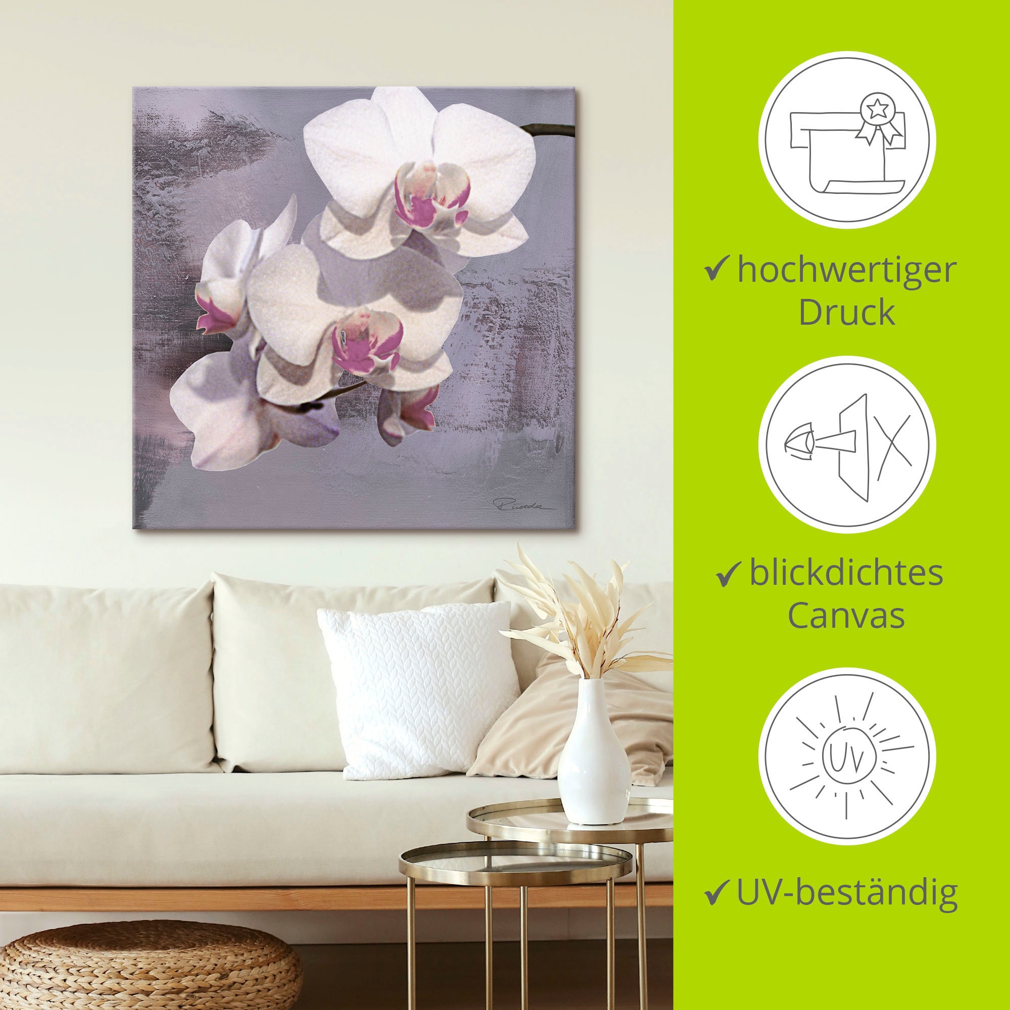 Artland Leinwandbild »Orchideen vor Violett II«, Blumen, (1 St.), auf Keilrahmen gespannt
