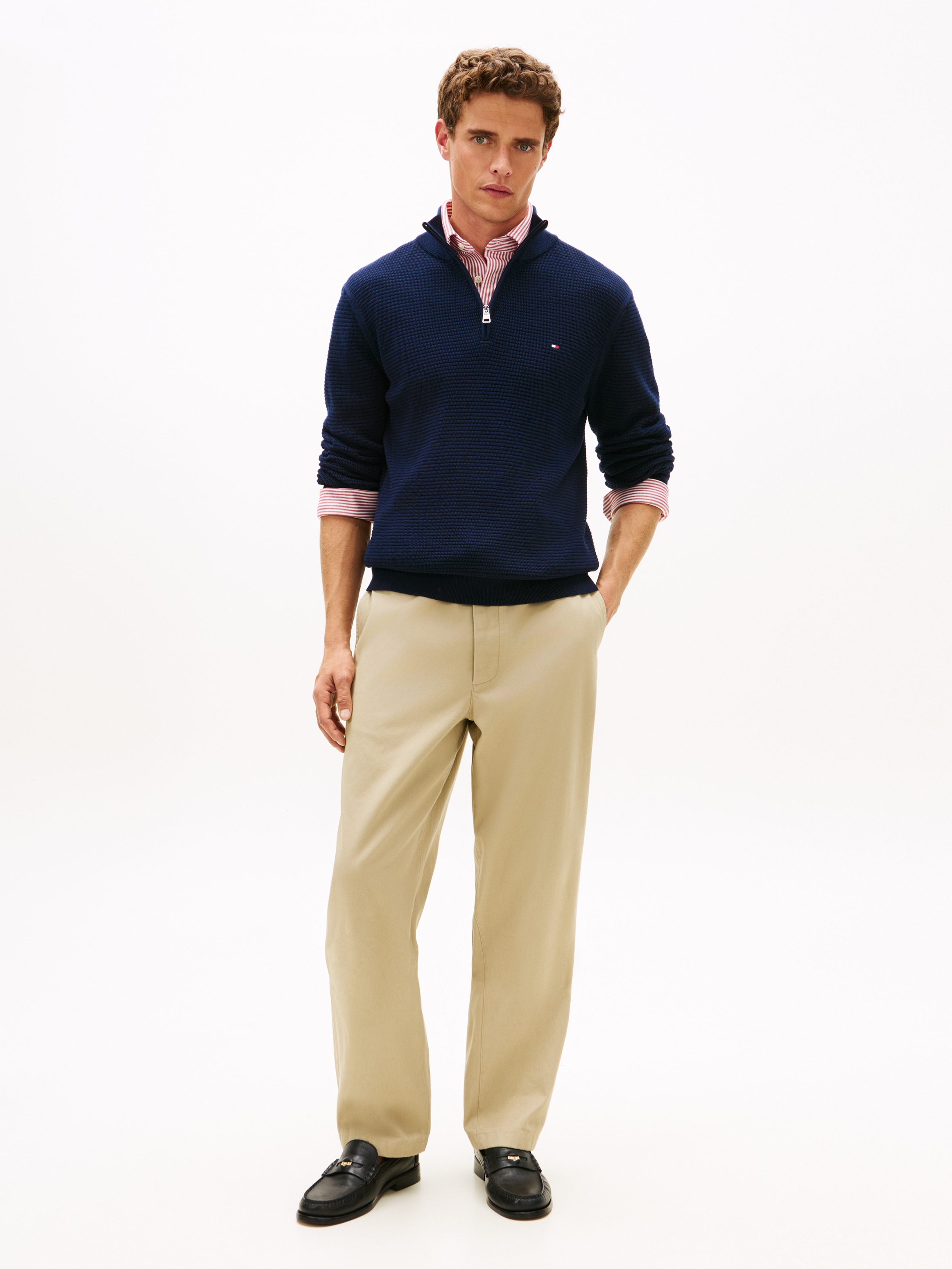 Tommy Hilfiger Strickpullover »SEASONAL STRUCTURE ZIP MOCK« Regular fit mit Troyerkragen