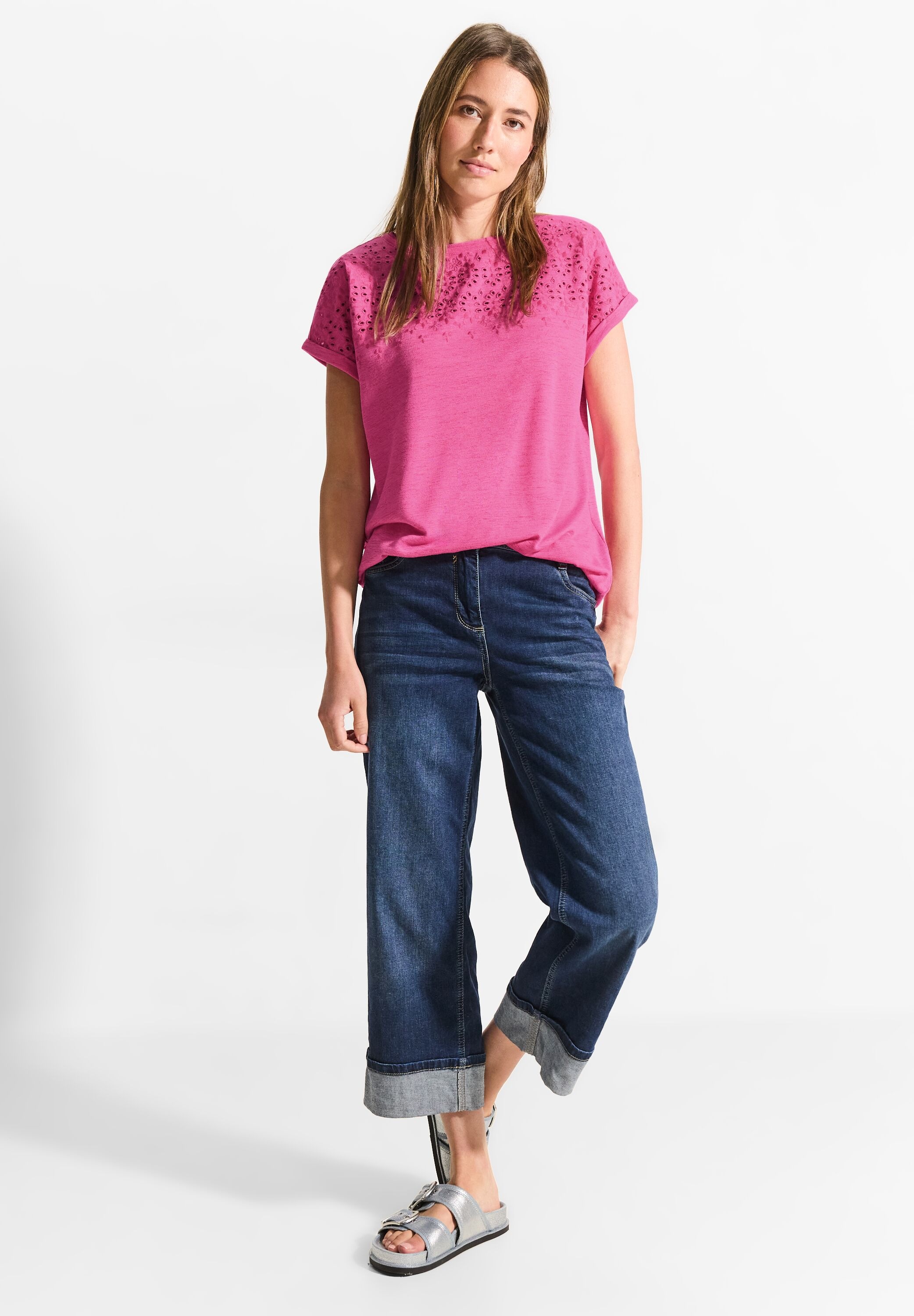 Cecil Kurzarmshirt mit Lochstickerei