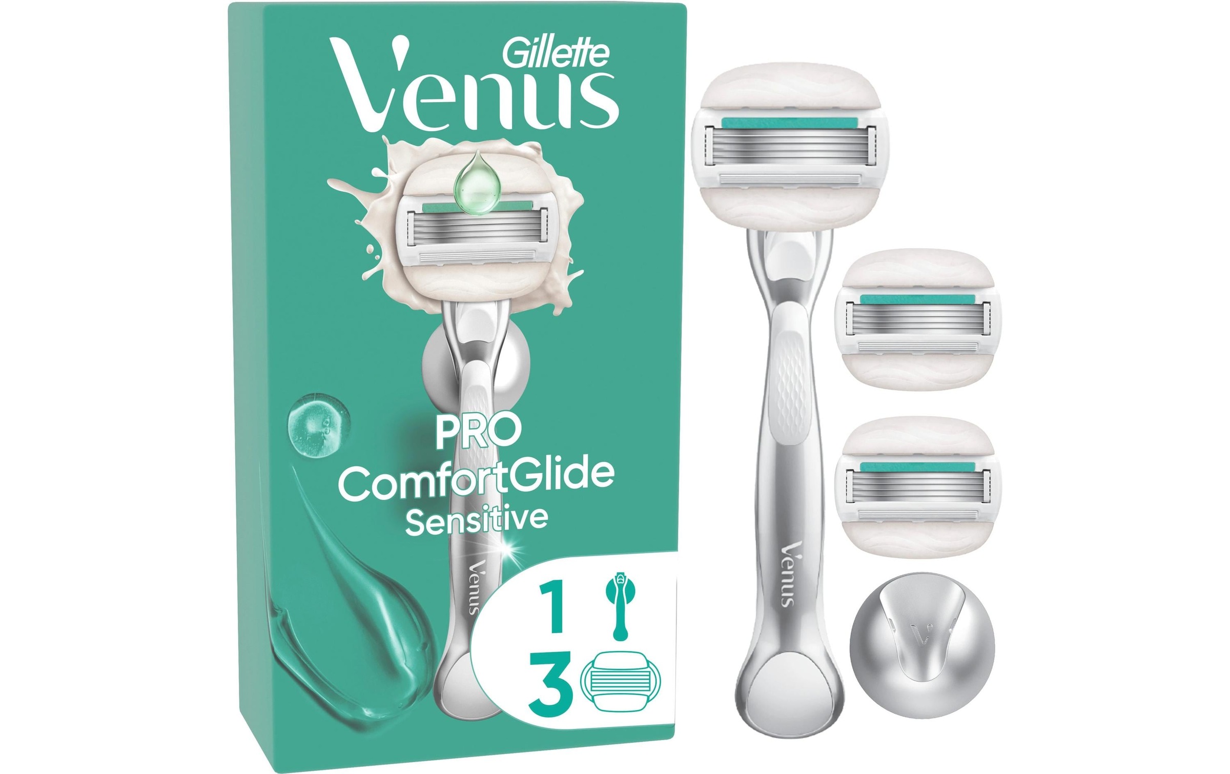 Image of Gillette Venus Nassrasierer "Pro ComfortGlide Sensitive 3er + Handstück"