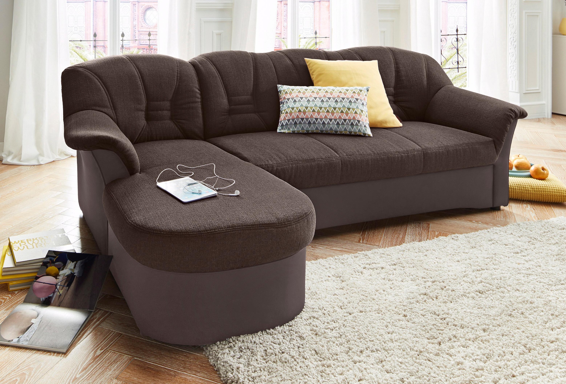 Image of DOMO collection Ecksofa "ELVA 233x142 cm, elegante Rückensteppung, L-Form" whlw. mit Bettfunktion und Federkern