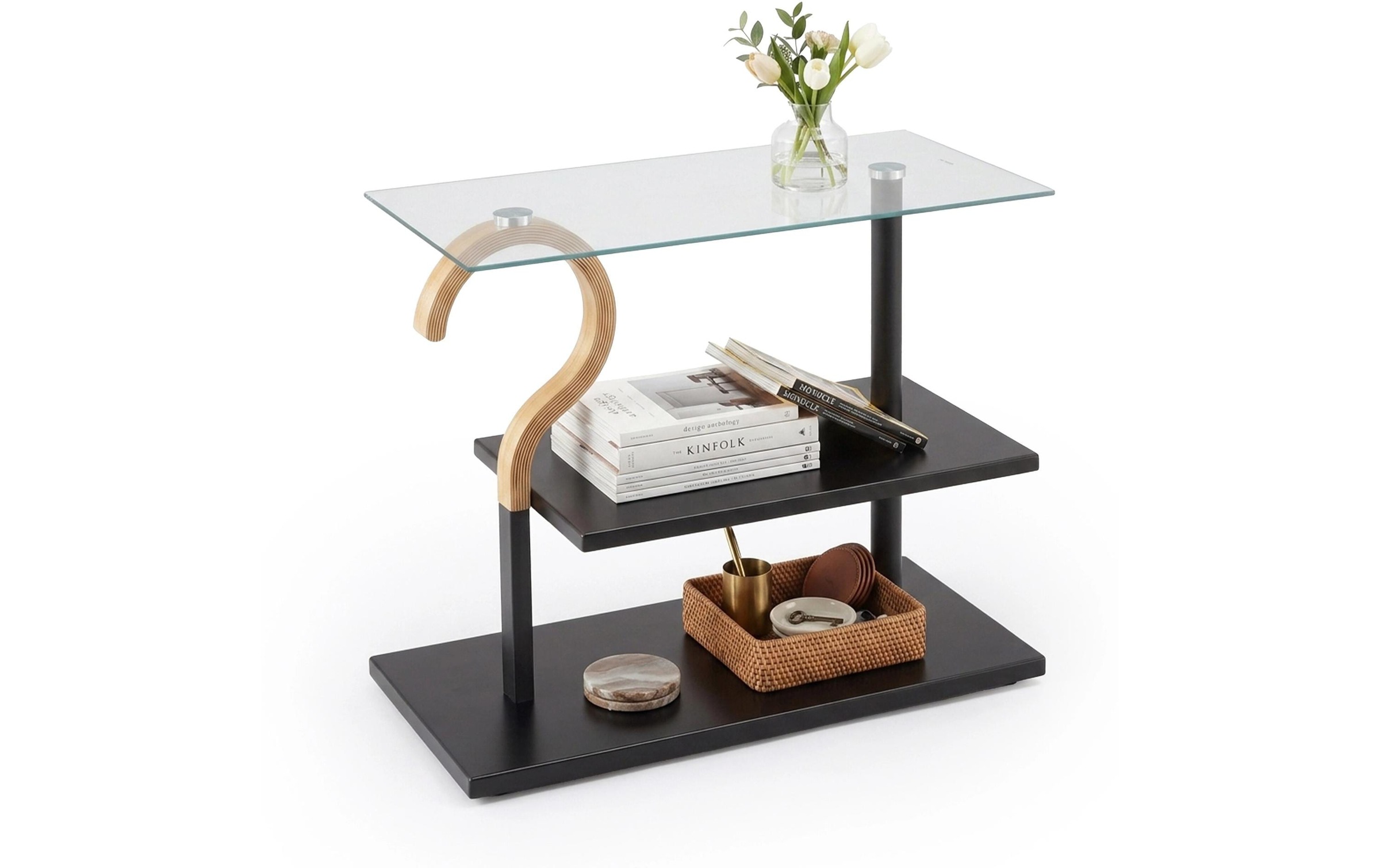 Image of relaxdays Beistelltisch "Beistelltisch 60 x 50 cm, Schwarz/Braun/Transparent"