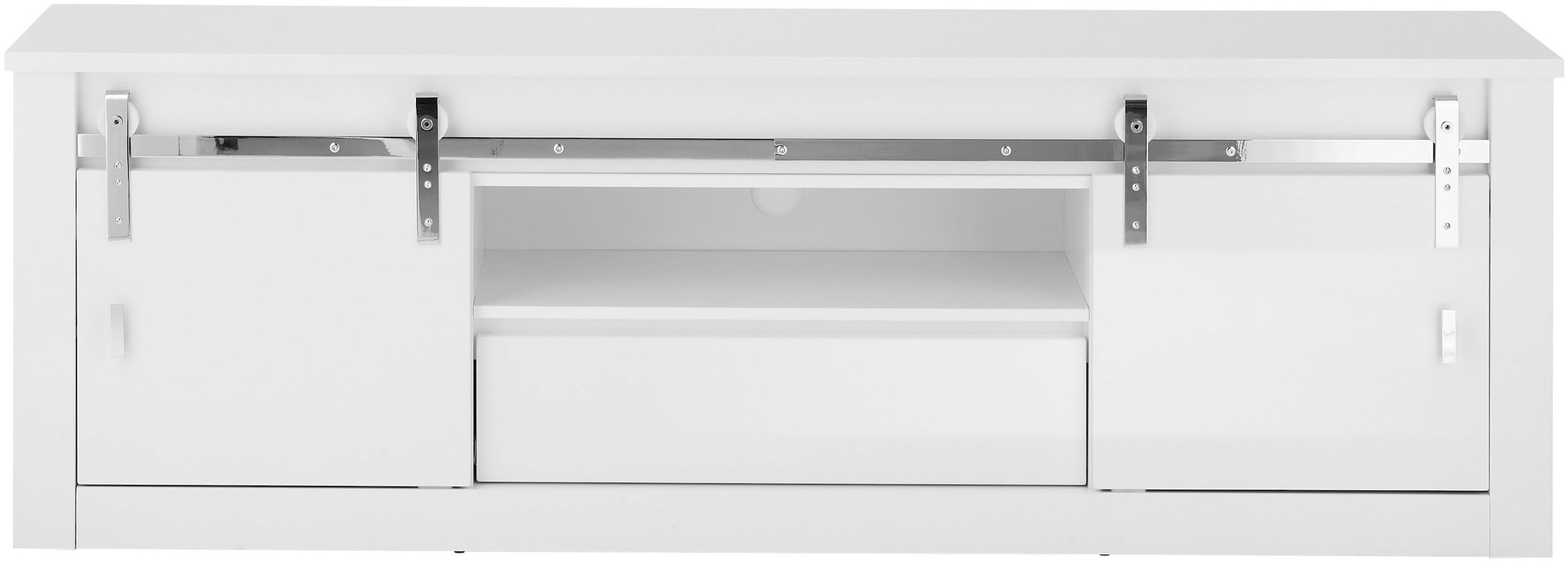 Home affaire Lowboard »Daytona, moderner TV-Unterschrank, Kommode in Weiss Hochglanz« mit Schiebetürenbeschlag in Chrom-Optik, ausreichend Stauraum