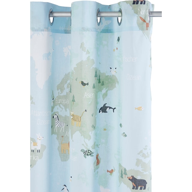Lüttenhütt Vorhang »Weltkarte«, (1 St.), Nachhaltige Kindergardine, bedruckt,  halbtransparent, Tiere kaufen