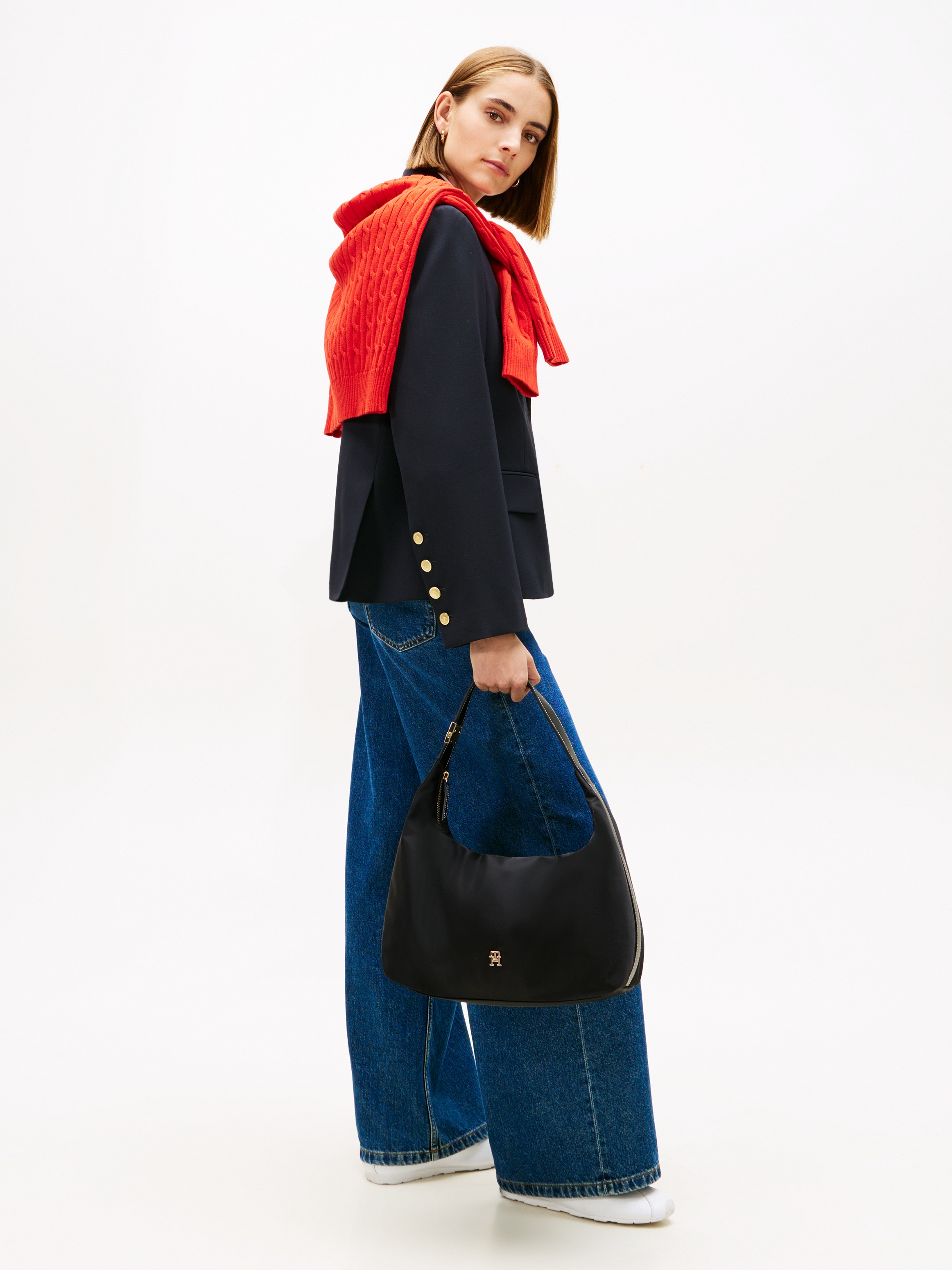 Tommy Hilfiger Hobo »TH GO HOBO NYLON« sac soirée femme, sac à main avec détails dorés