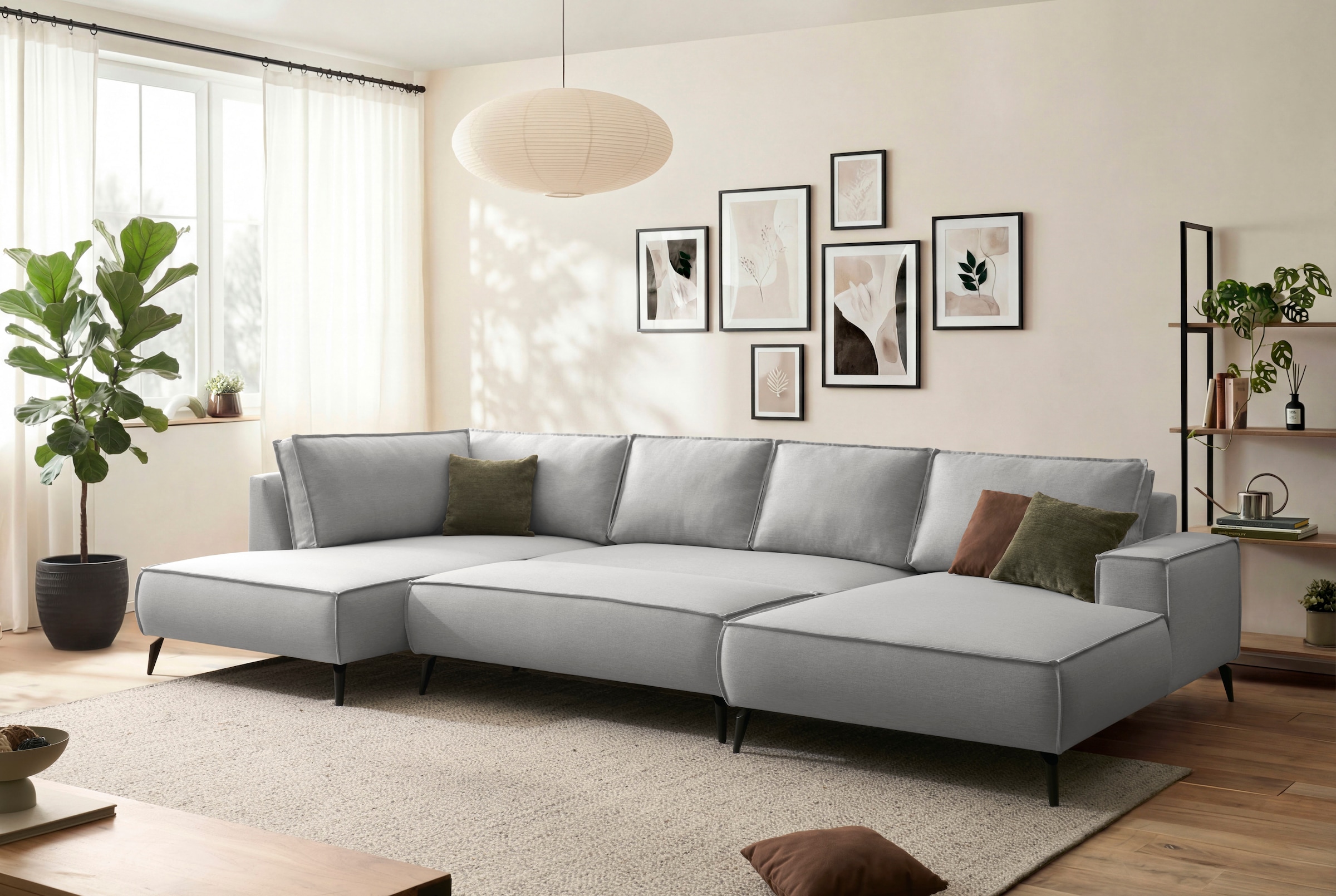 GOODproduct Wohnlandschaft »TVINNU Leinenoptik, 354, mit Hocker« Recamiere rechts/links, stellbar zum Schlafsofa (Krokodilverbinder)