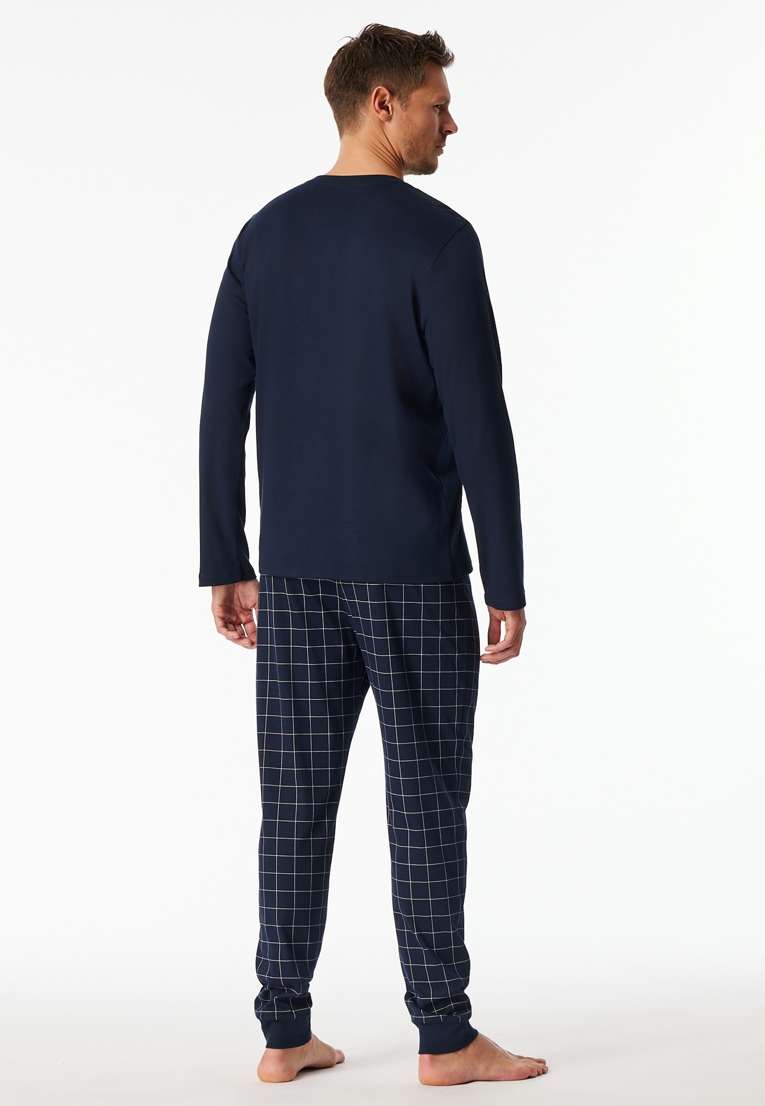 Schiesser Pyjama »Fine Interlock« 2 tlg. Rundhalsausschnitt mit Kopfleiste, langärmelig, Komfortbund