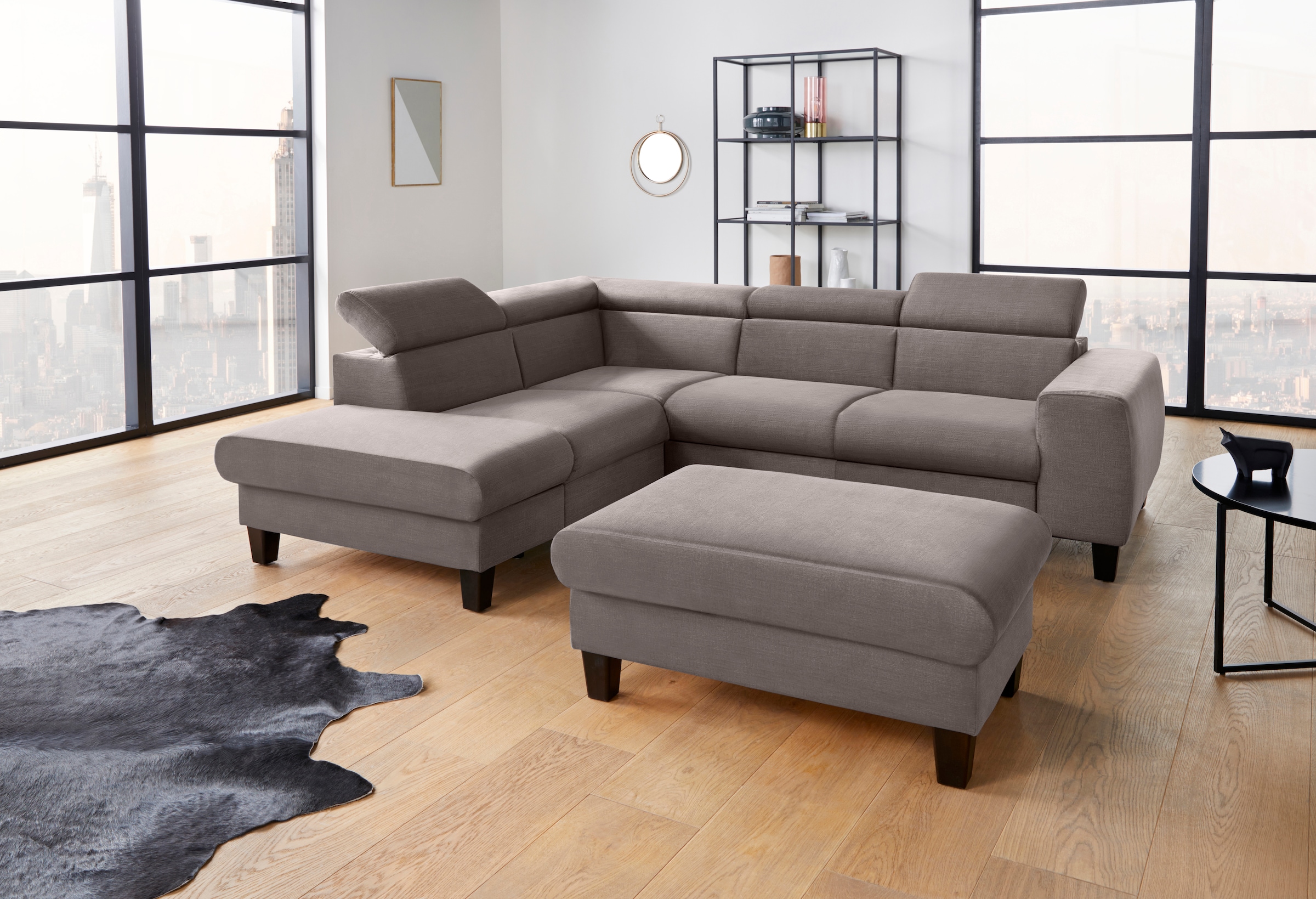 COTTA Ecksofa »Morven L-Form mit Kopfteilverstellung«, wahlweise mit Bettfunktion, Bettkasten & Wireless-Charger