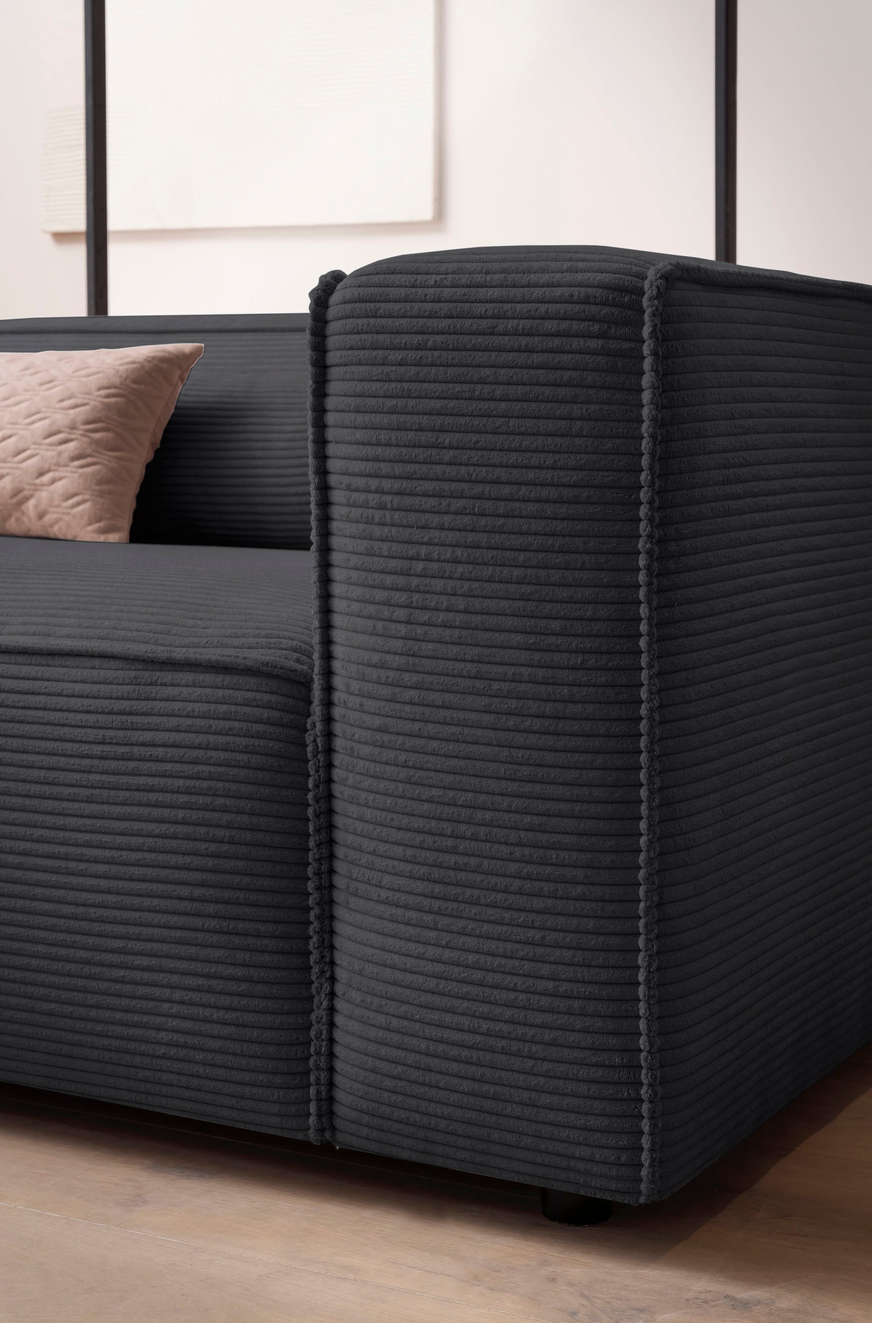 LeGer Home by Lena Gercke 3-places »PIARA XXL Cord, Sofa mit Kedernaht« pieds noirs, confort d'assise, assise extra profonde