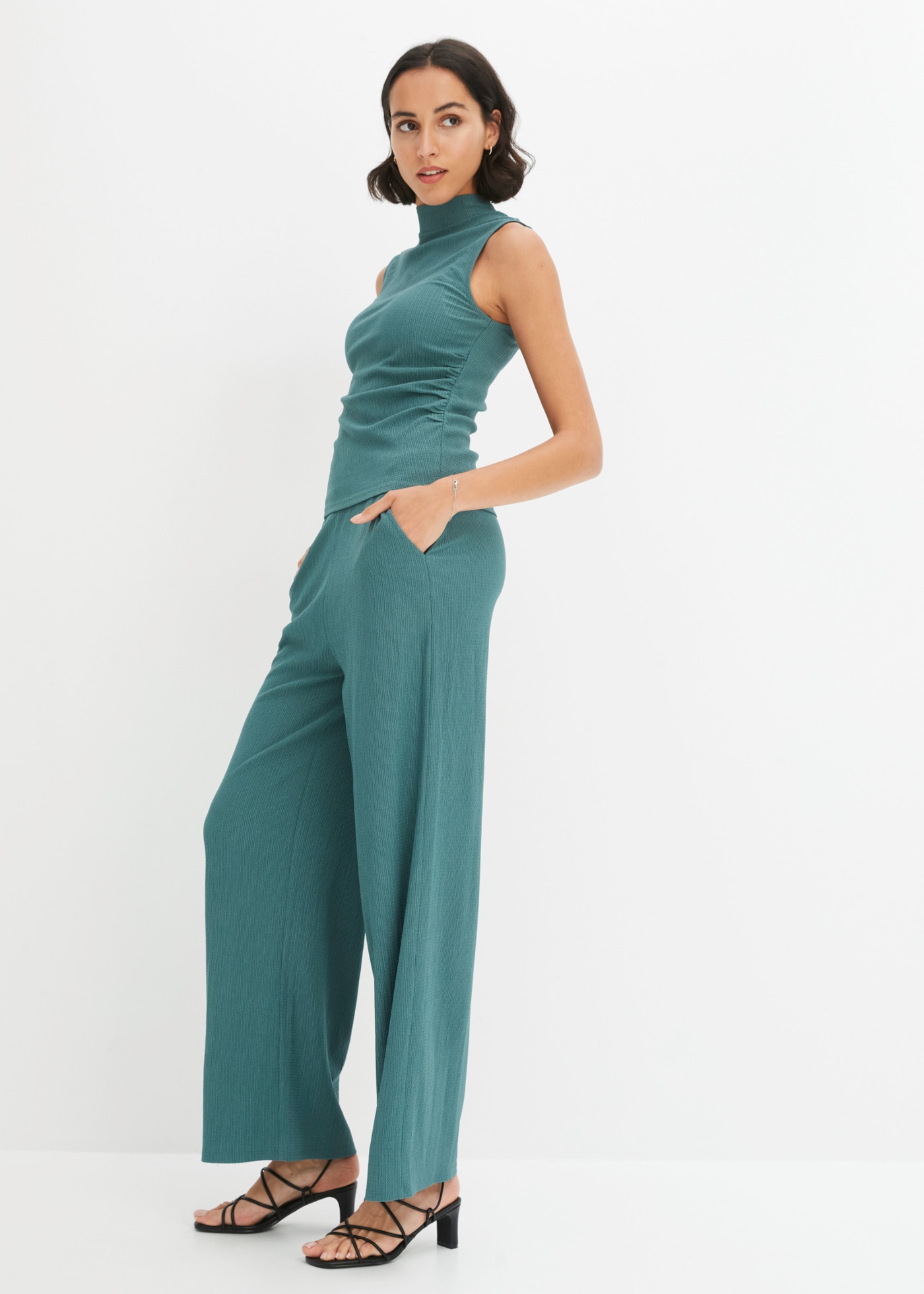 bonprix Combinaison Ensemble, lot de 2,  en jersey froissé, coupe ajustée, sans manches, lot de 2