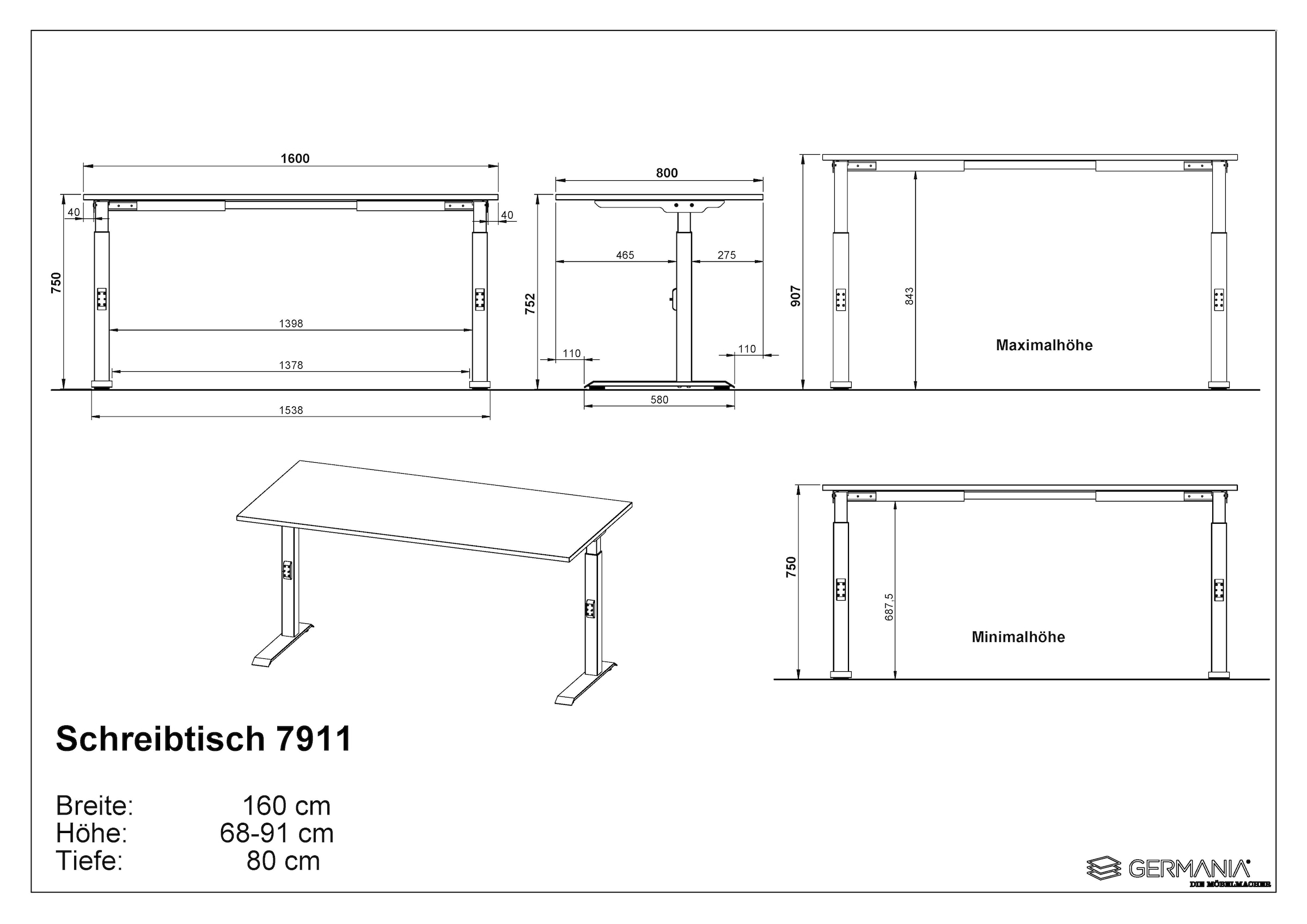 GERMANIA Büromöbel-Set »Lemont« 2 tlg. Set bestehend aus höhenverstellbarem Schreibtisch und Rollcontainer