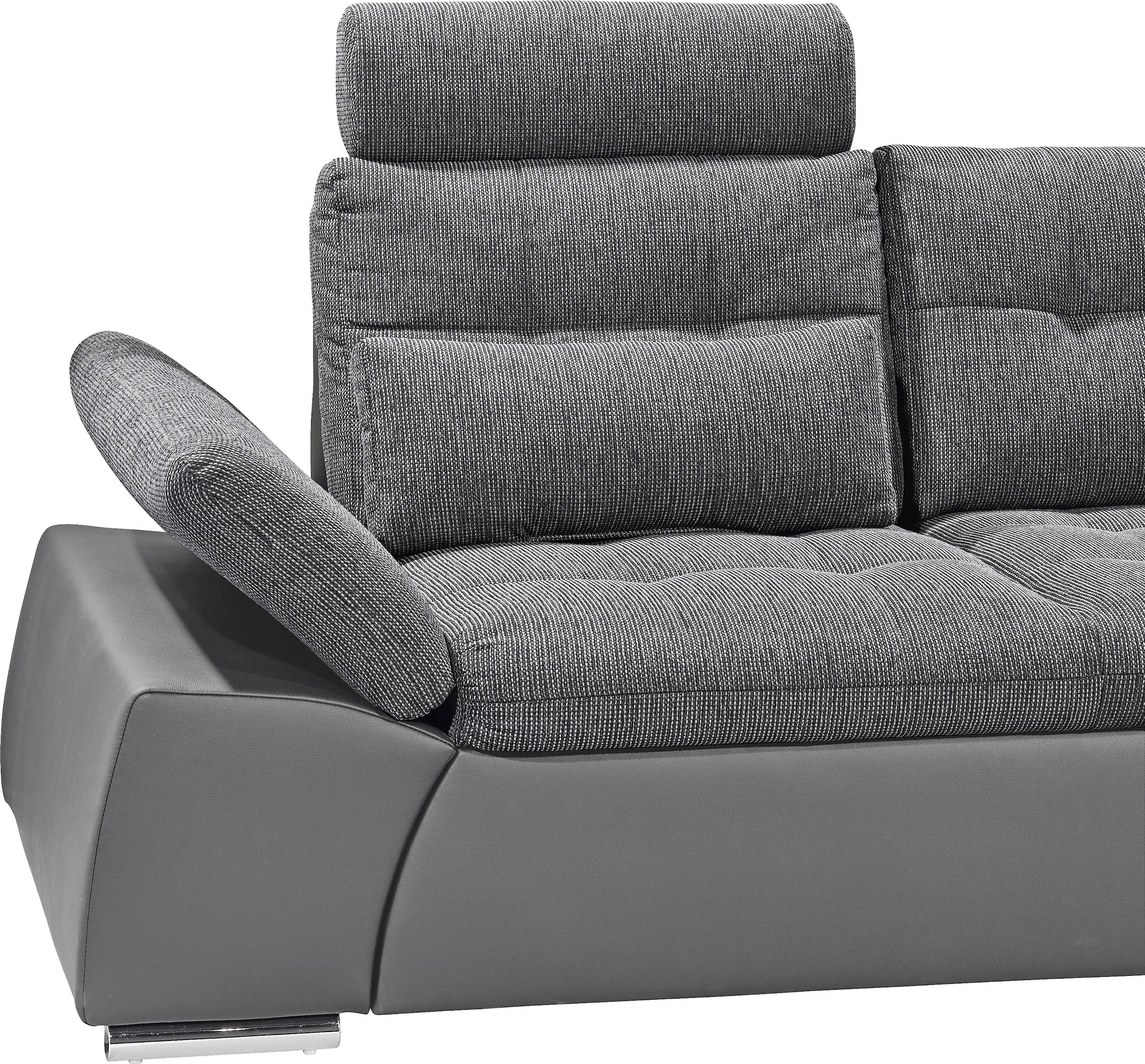ED EXCITING DESIGN Ecksofa »Jakarta L-Form«, mit Bettfunktion, Armteilverstellung, Kopfstützen & 2 Nierenkissen
