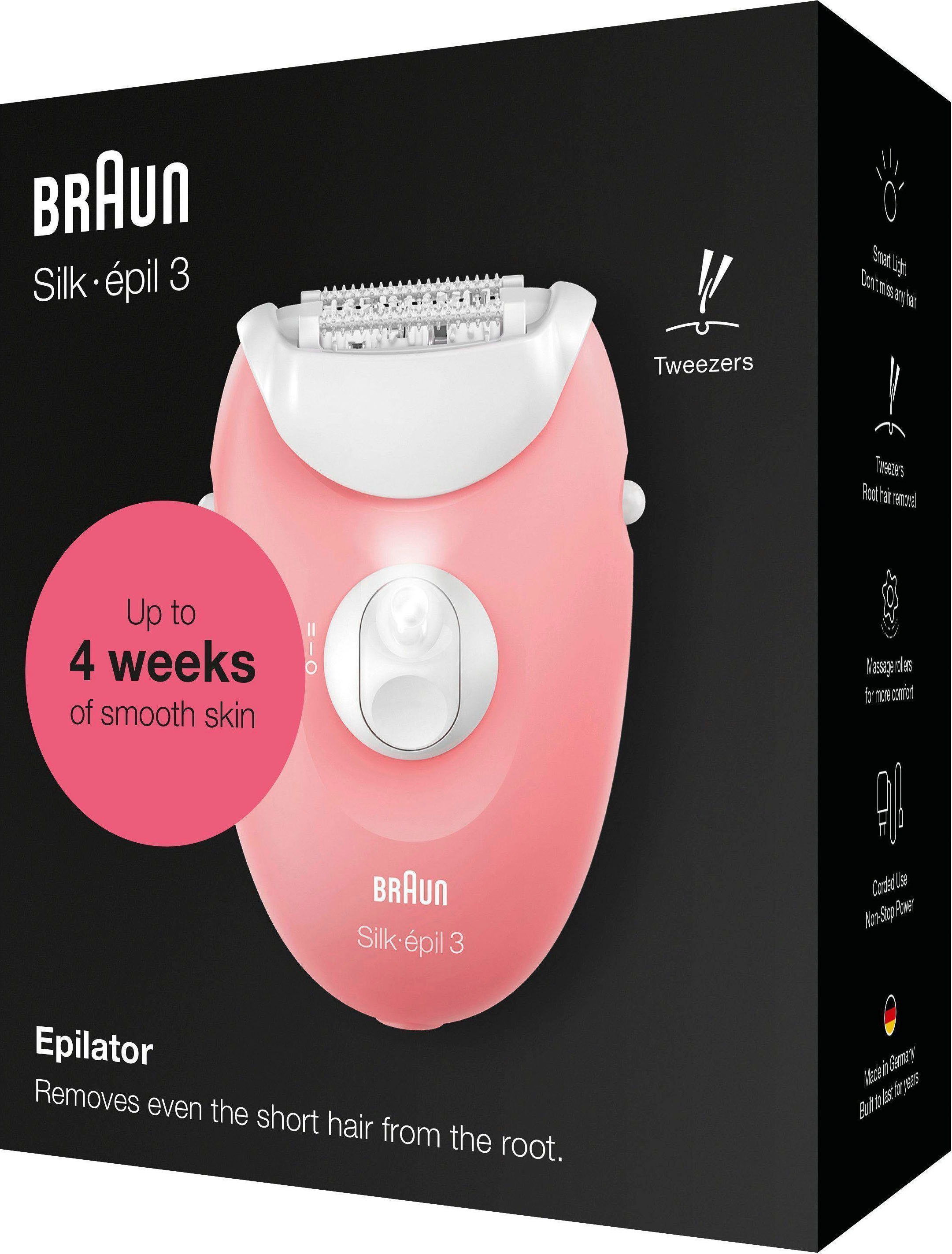 Braun Epilierer »Silk-épil 3 3-176«, 20-Pinzetten-System, Smartlight-Technologie, Massagerollenaufsatz