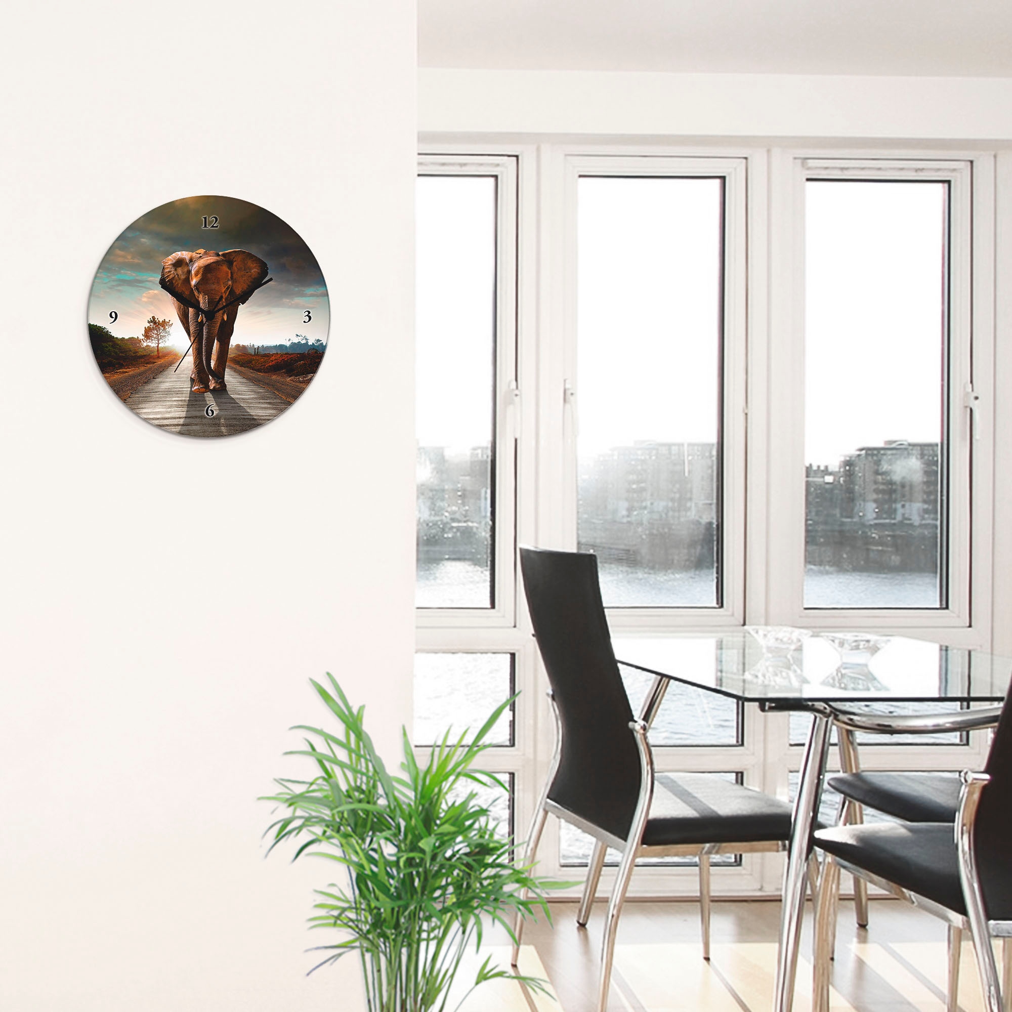 Artland Wanduhr »Ein Elefant läuft auf der Strasse« wahlweise mit Quarz- oder Funkuhrwerk, lautlos ohne Tickgeräusche