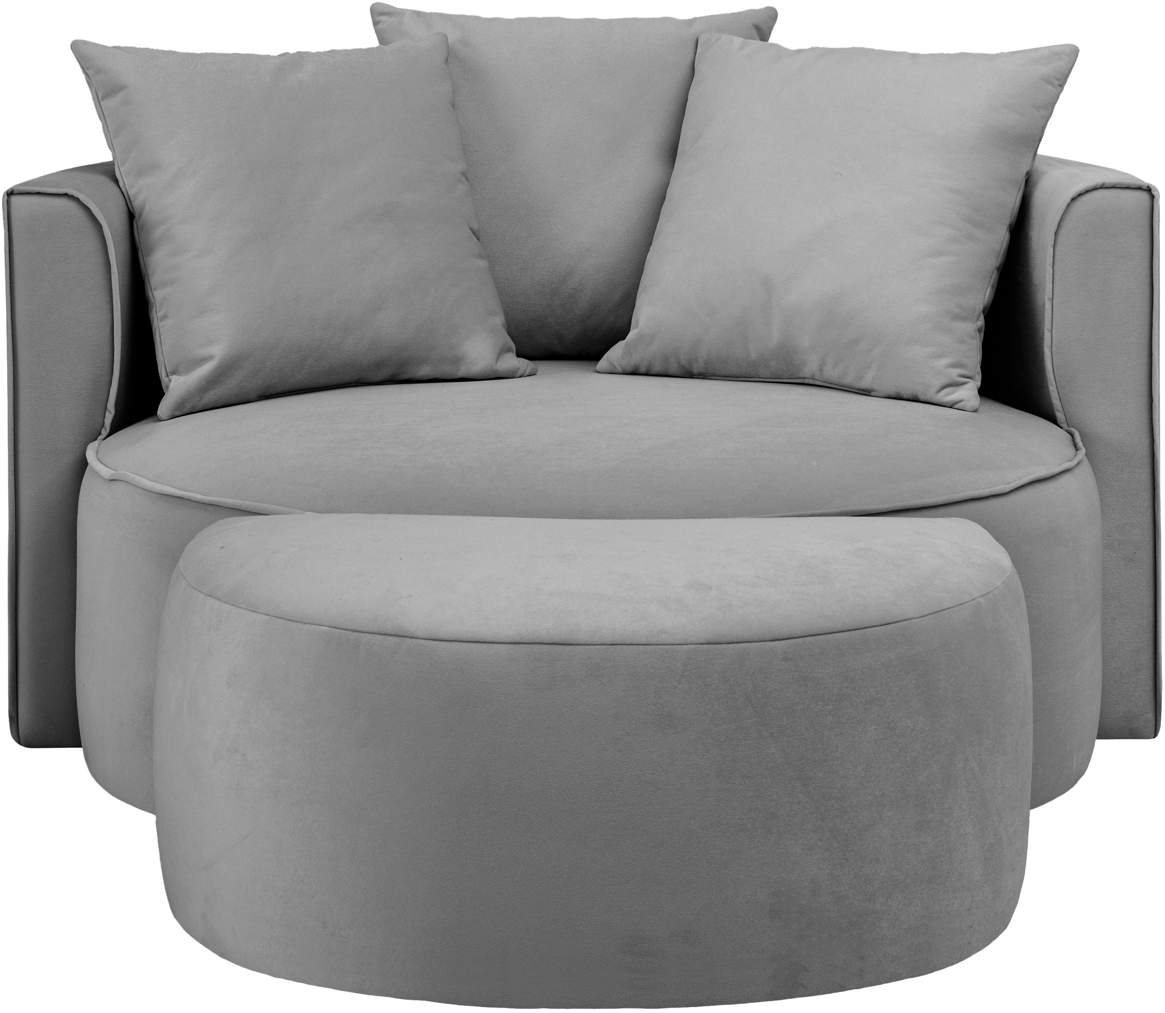LeGer Home by Lena Gercke XXL-Sessel »ISALIE, Rundsessel mit Hocker, Lesesessel, Loveseat, Big-Sessel«, (Set), trendige Stoffe, 3 Zierkissen, grosse Sitzfläche, Cord, Samt, Bouclé