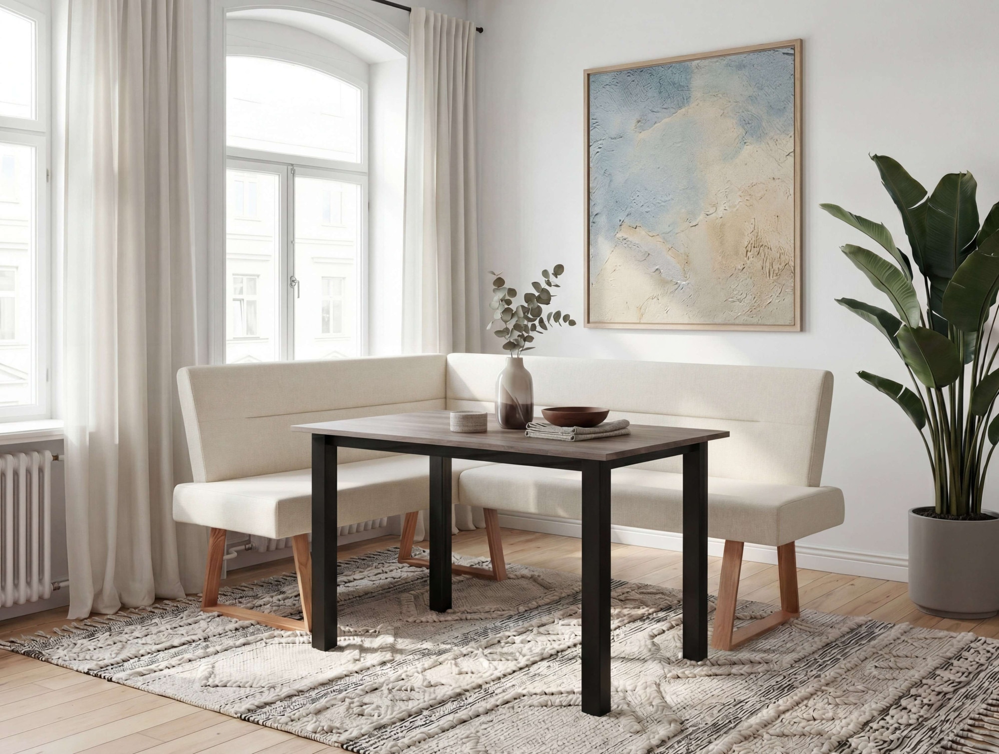 GOODproduct Eckbank »Emilia« Beine aus massiver Eiche, pflegeleichtem Webstoff Bezug, Breite 190 cm
