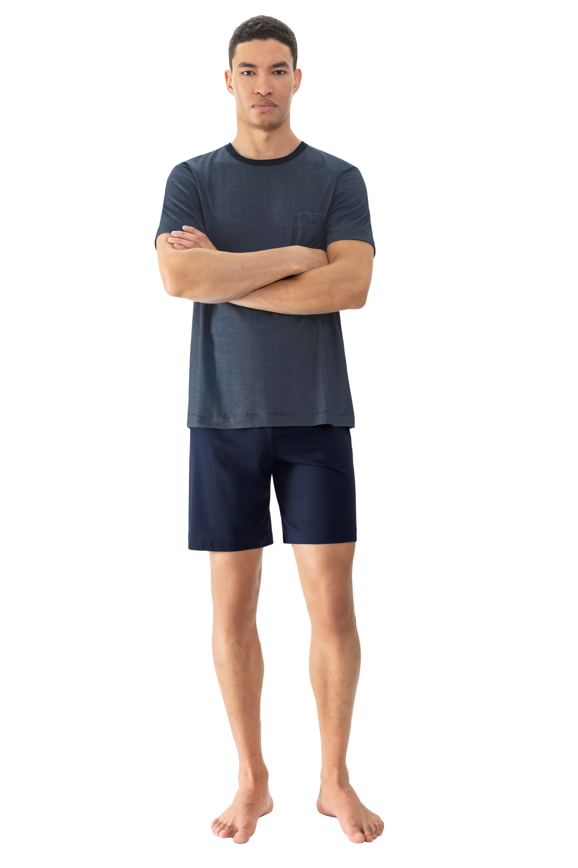 Mey, Herren, Shorty »Bennison« 2 tlg. Legere Passform, Oberteil geringelt, Komfortbund, yacht blau, 50, Herrenpyjama von mey