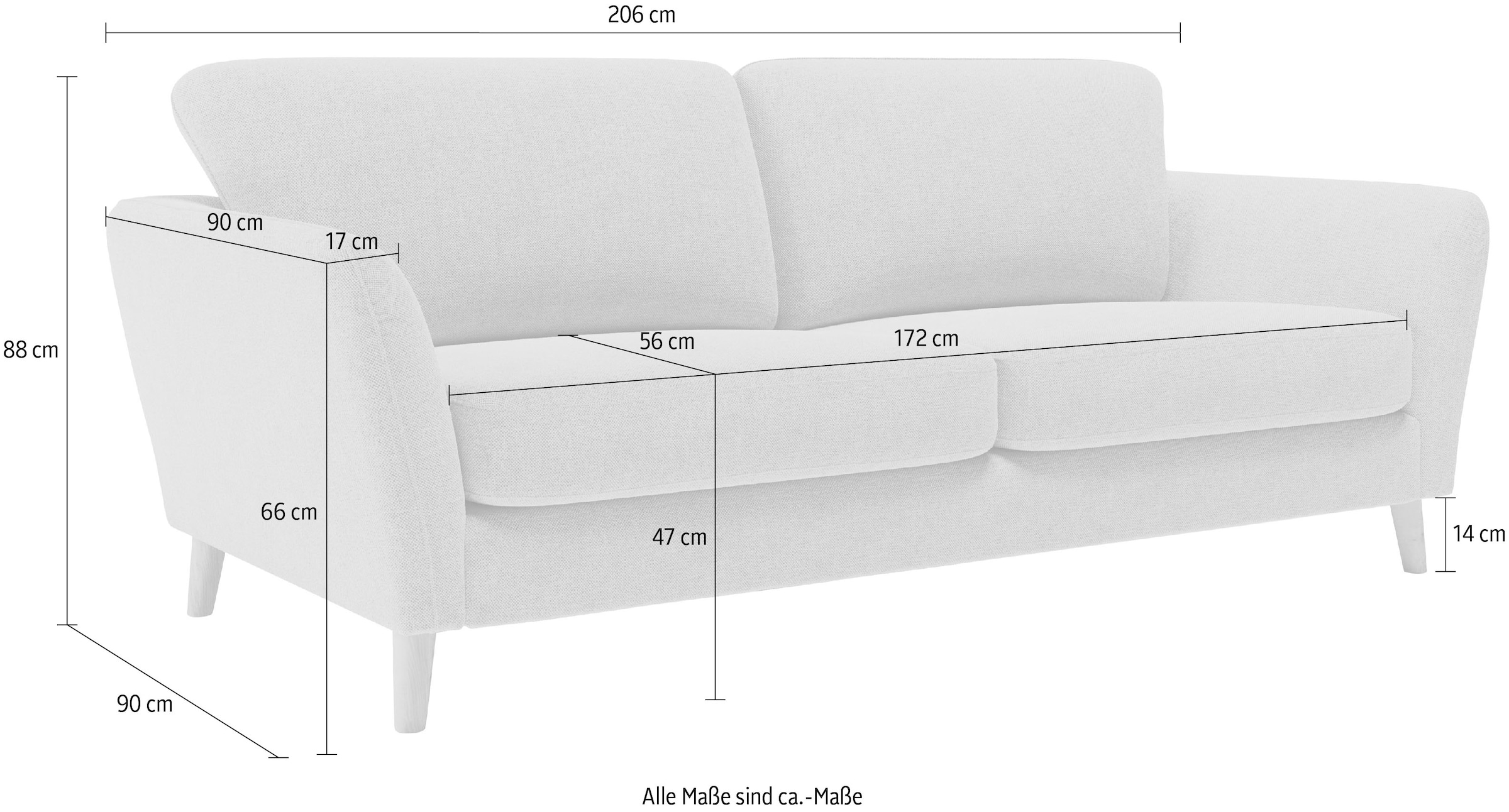 Home affaire 3-Sitzer »MARSEILLE 3er Sofa 206 cm, Cord, Flachgewebe, Struktur, Webstoff«, Massivholzbeine Eiche, Landhausstil, Wellenunterfederung