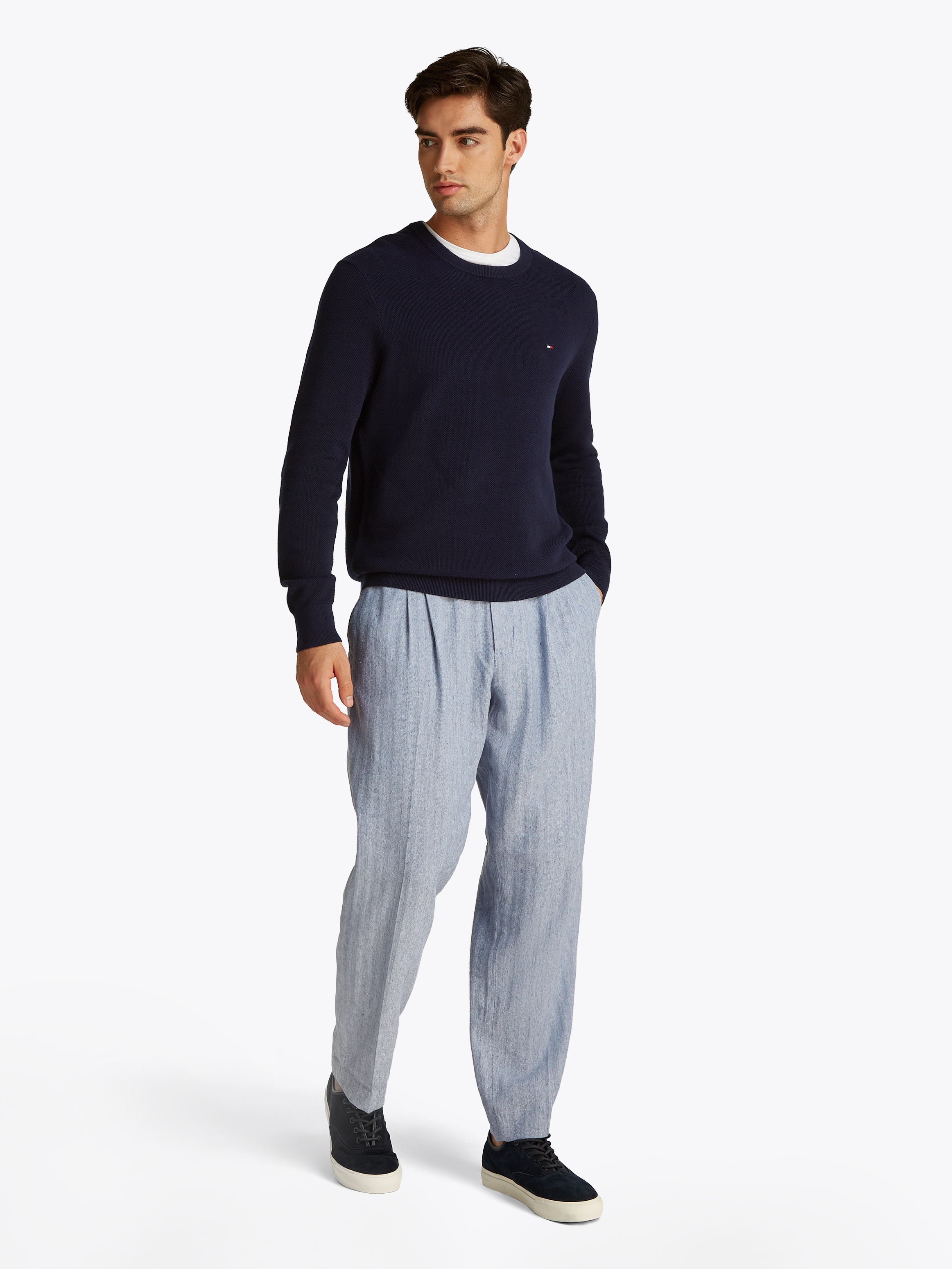 Tommy Hilfiger Rundhalspullover »ESSENTIAL STRUCTURE CREW NECK mit Struktur und Label«, unifarben, casual, regular fit, Baumwolle, Rundhals