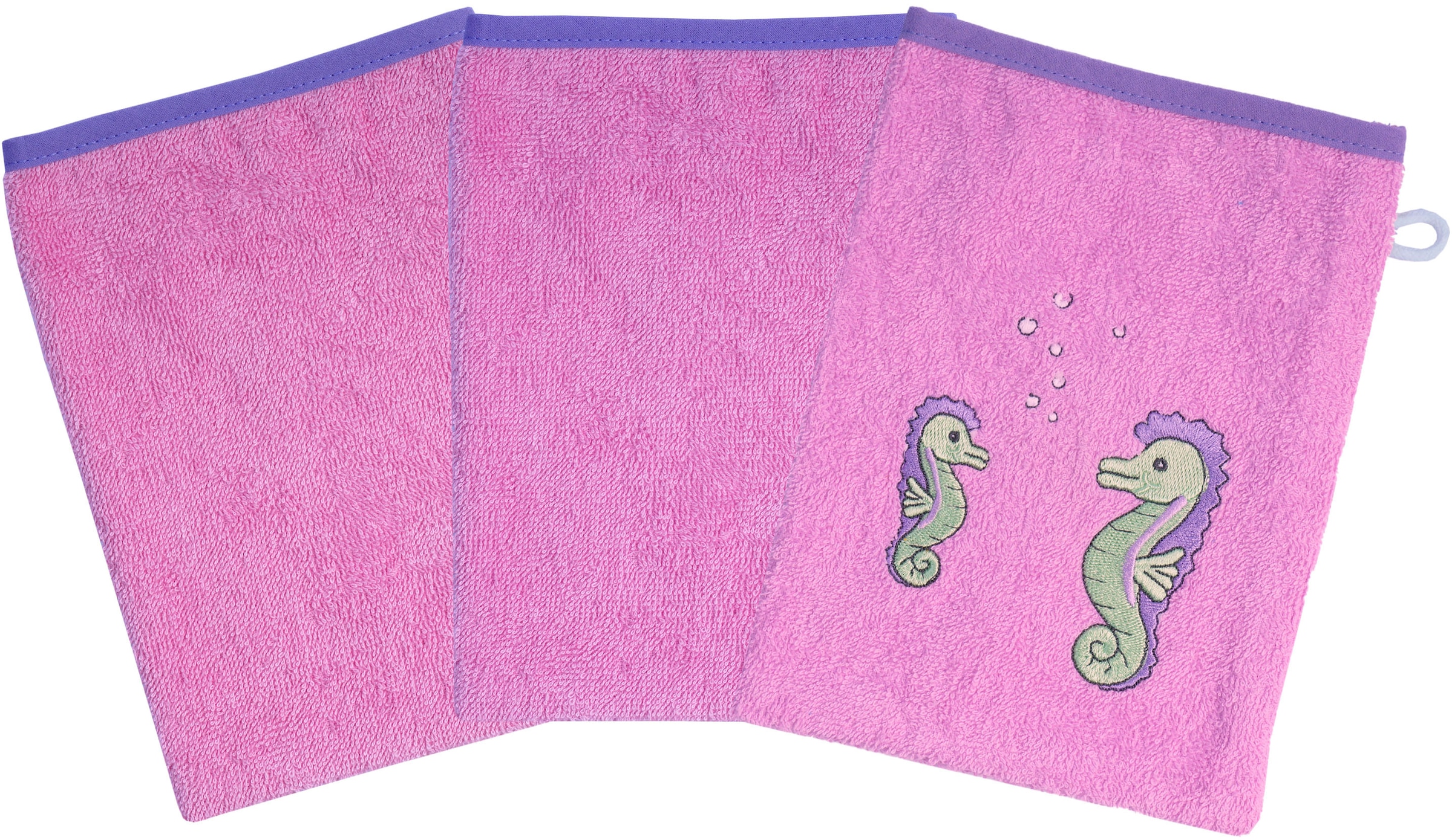 Image of Wörner Waschhandschuh "Seepferdchen" 3er-Set, mit Stickerei