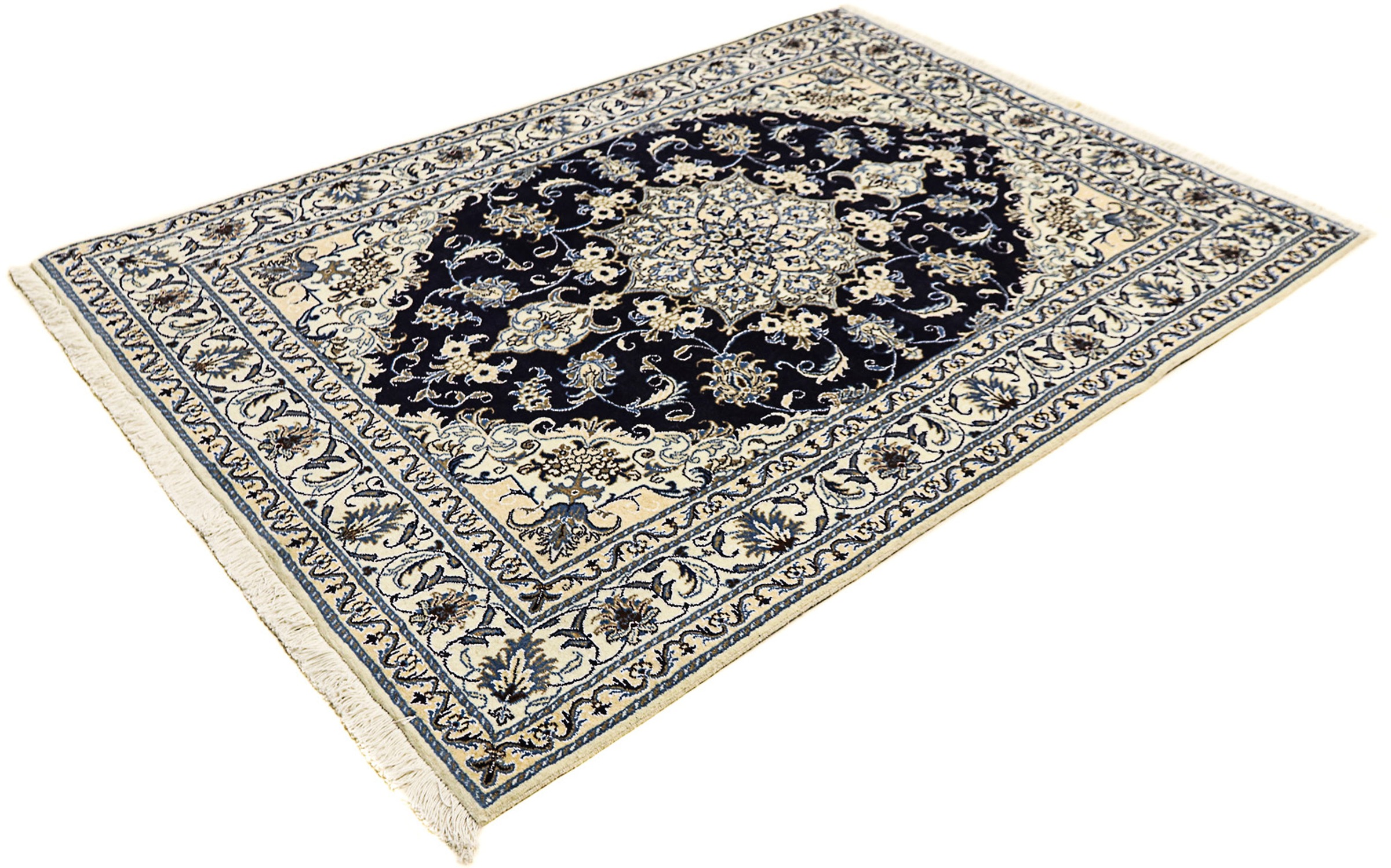 Image of morgenland Orientteppich »Perser - Nain - 205 x 143 cm - dunkelblau«, rechteckig, 12 mm Höhe, Wohnzimmer, Handgeknüpft, Einzelstück mit Zertifikat bei Ackermann Versand Schweiz