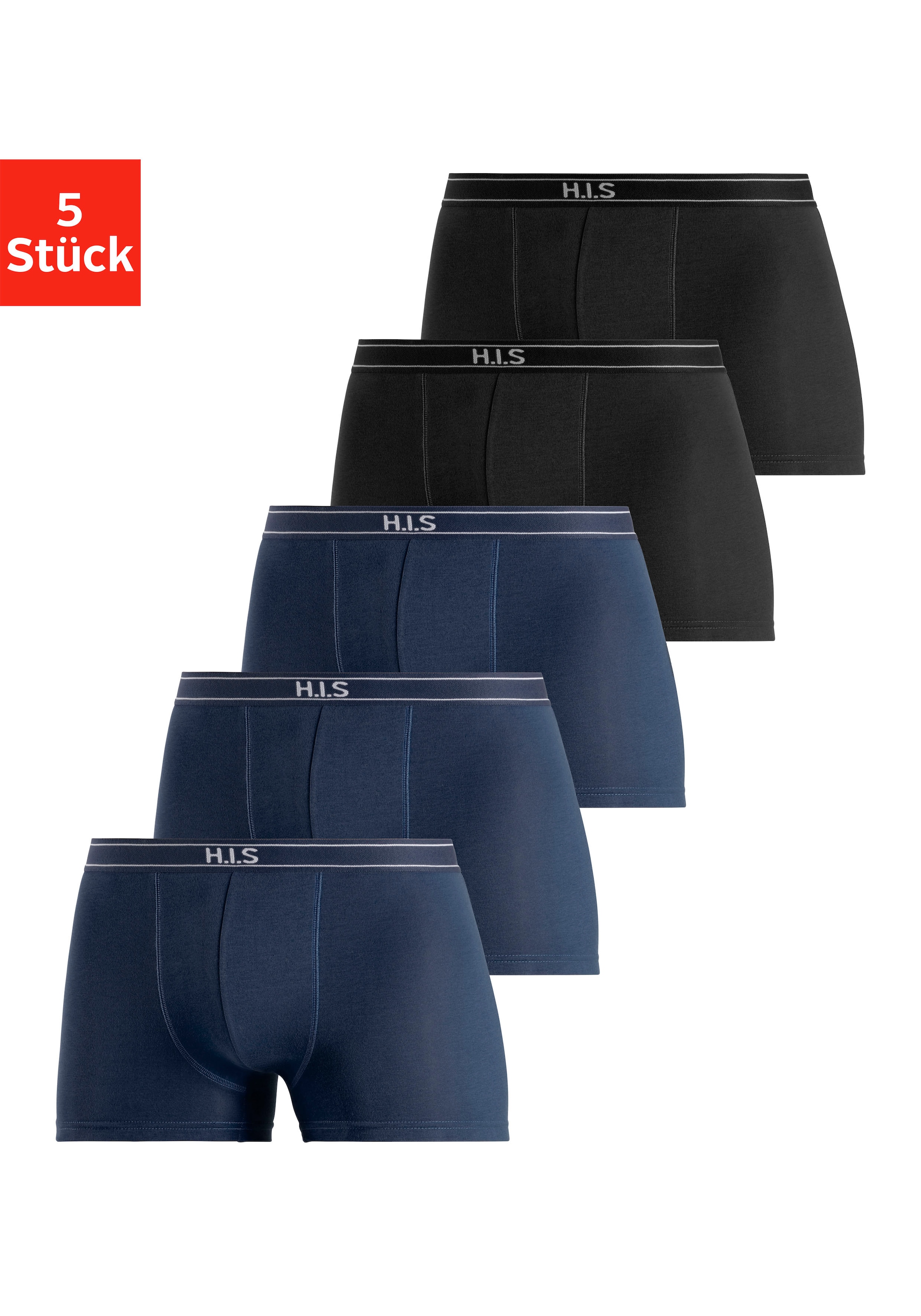H.I.S Boxer »Boxershorts für Herren« Packung, 5 Stk. mit Steifen und Logo im Bund