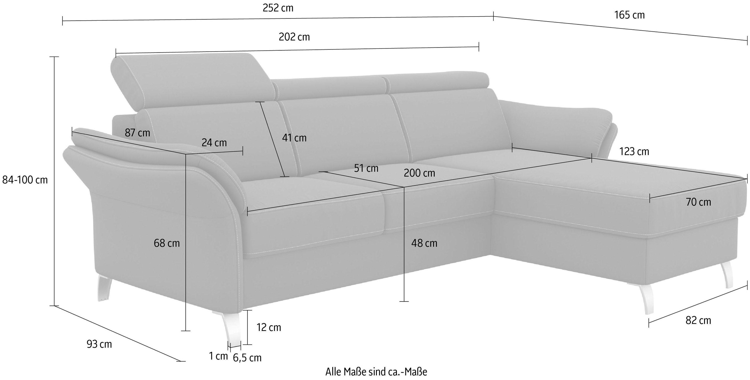 sit&more Ecksofa »Vincenzo L-Form«, inklusive Kopfteilverstellung, wahlweise mit Bettfunktion, Bettkasten