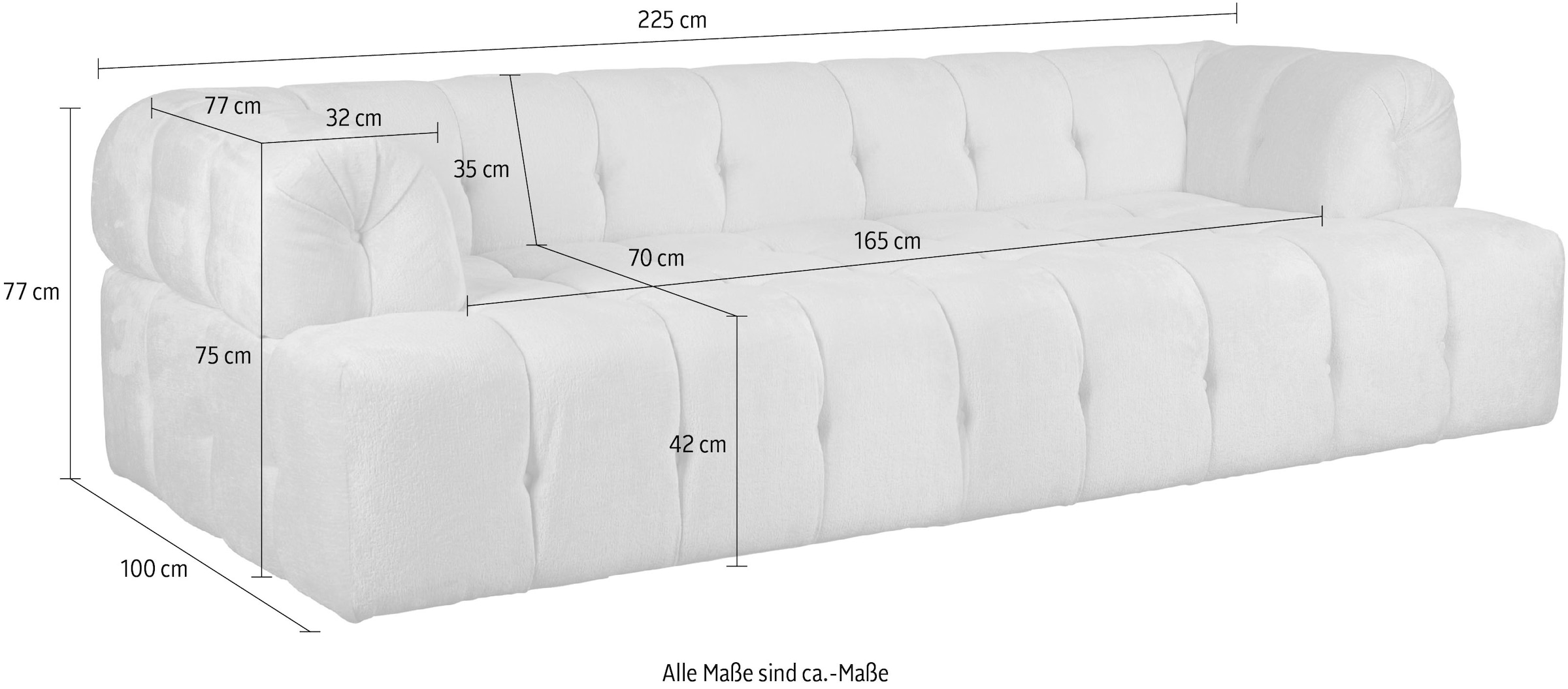 Home affaire 3-Sitzer »APERIRE B/T/H:  225/100/77 cm« mit moderner aufwändiger Steppung mit tiefem Einzug, auch hinten