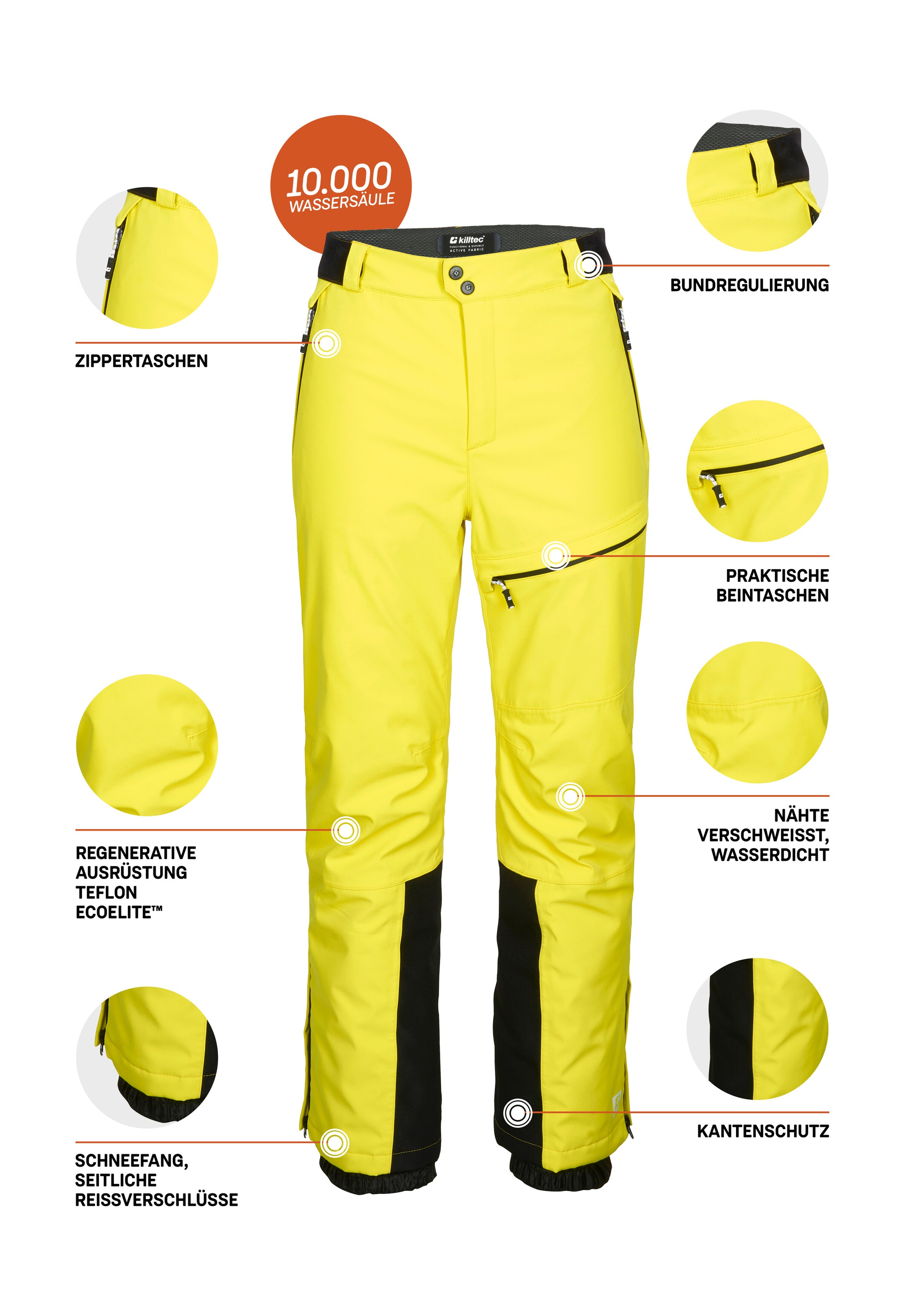 Killtec Pantalon de ski »KSW 279 MN SKI PNTS«  Pantalon de ski coupe-vent et imperméable, respirant, avec guêtres anti-neige