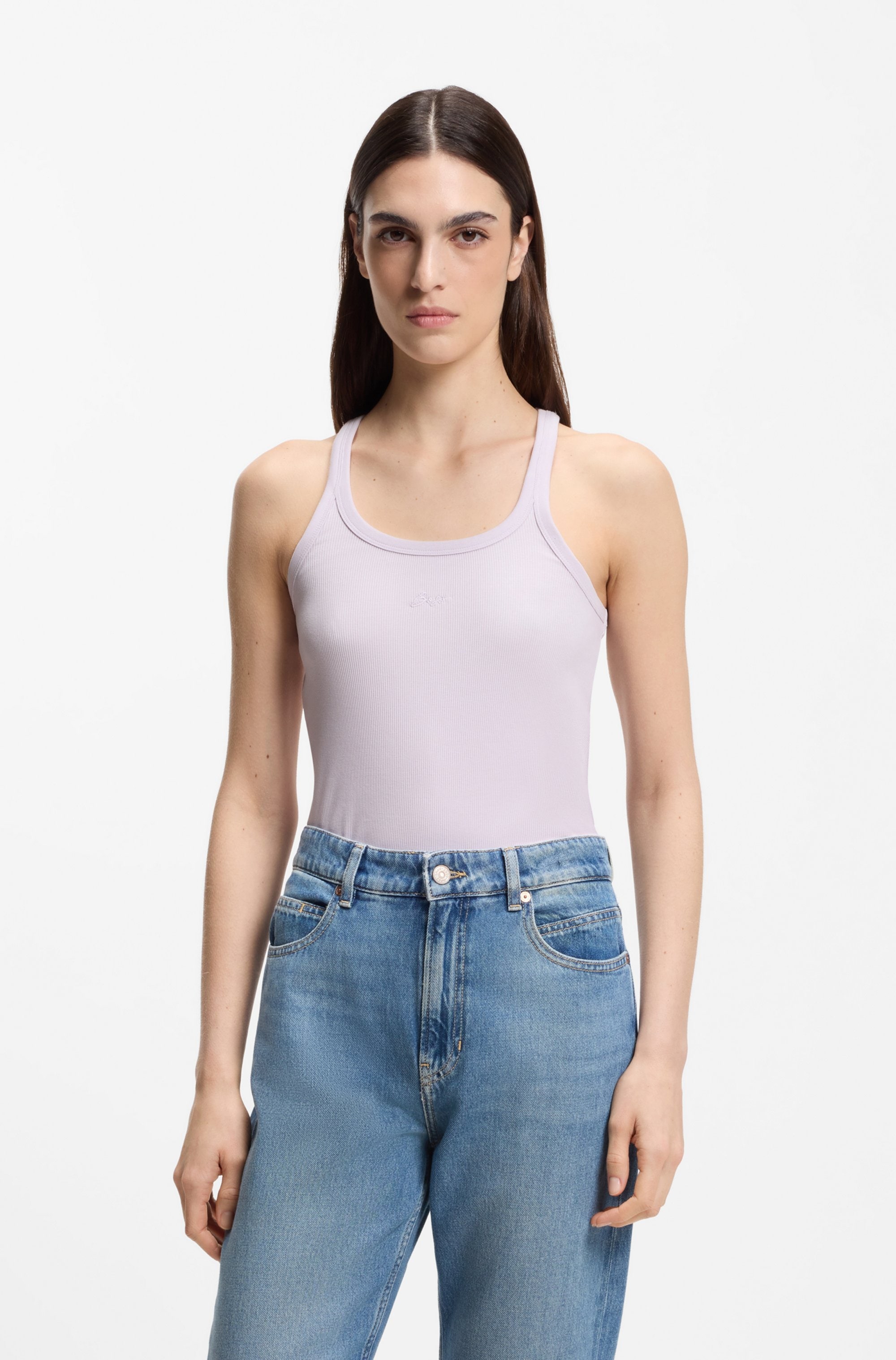 Image of BOSS ORANGE Ripptanktop "Epetite Premium Damenmode" Slim Fit mit Logostickerei