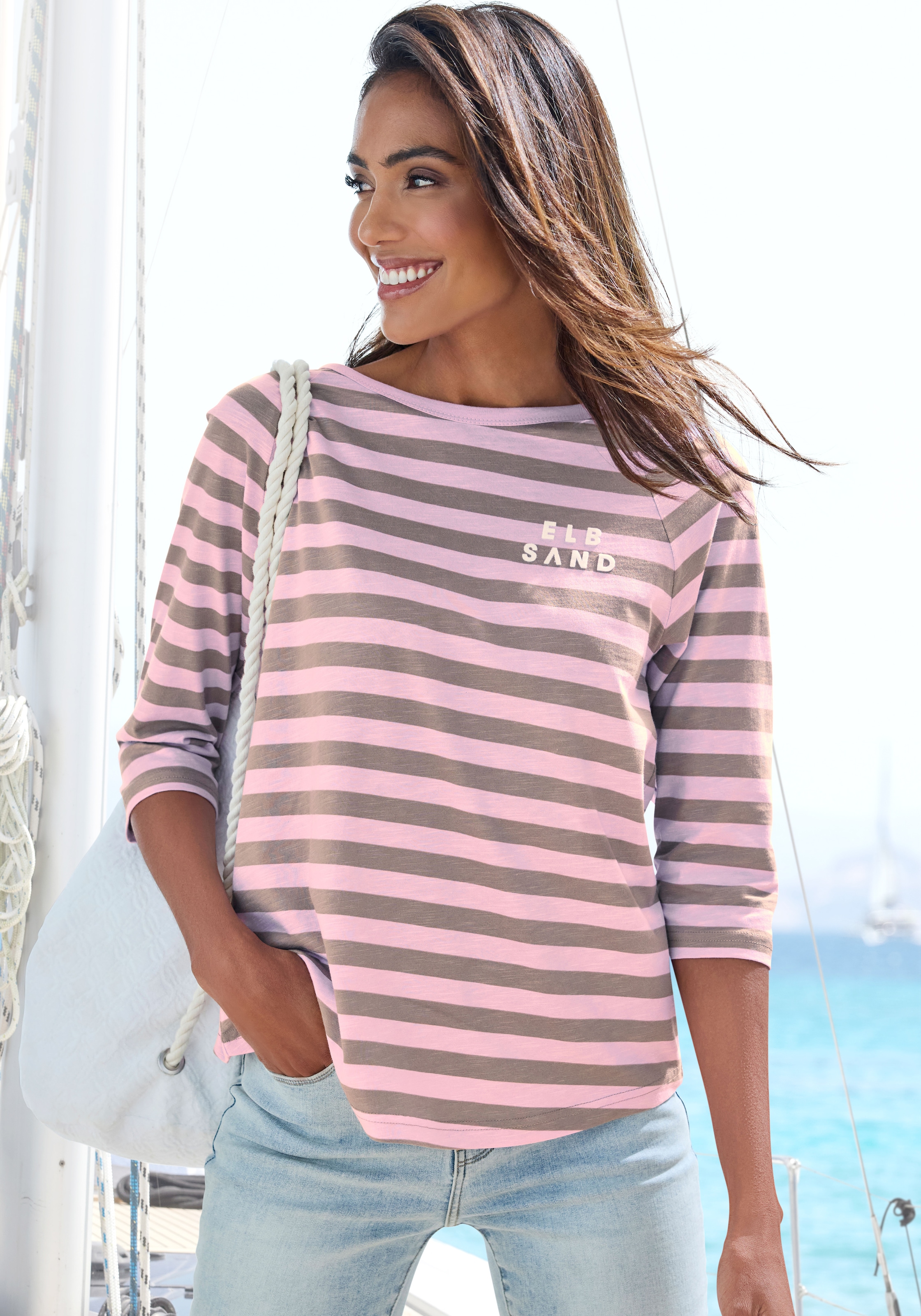 Image of Elbsand 3/4-Arm-Shirt "Celina" mit Streifen, Rundhalsausschnitt, Jerseyshirt
