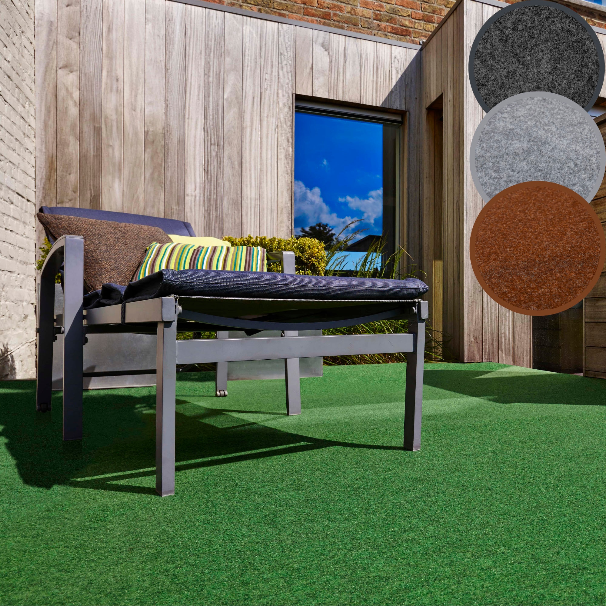 Image of Andiamo Kunstrasen "Edinburgh, Gesamthöhe 4 mm, Made in Netherlands" rechteckig aus Nadelfilz, mit Drainagenoppen, für Balkon, Terasse, Wintergarten