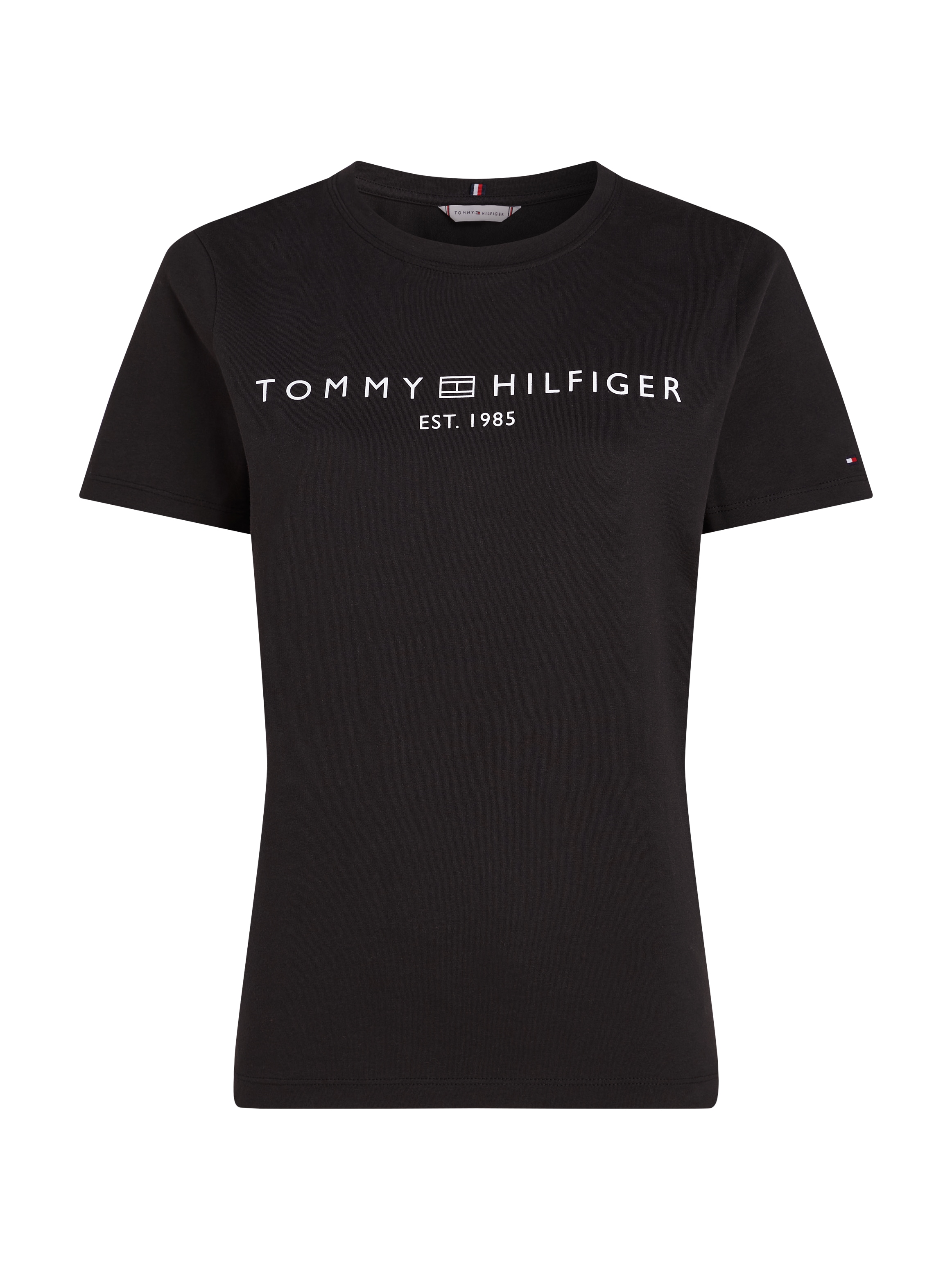 Tommy Hilfiger T-Shirt »REG CORP LOGO C-NK mit Logoschriftzug und Stickerei«, meliert, casual, regular fit, Baumwolle, Rundhals