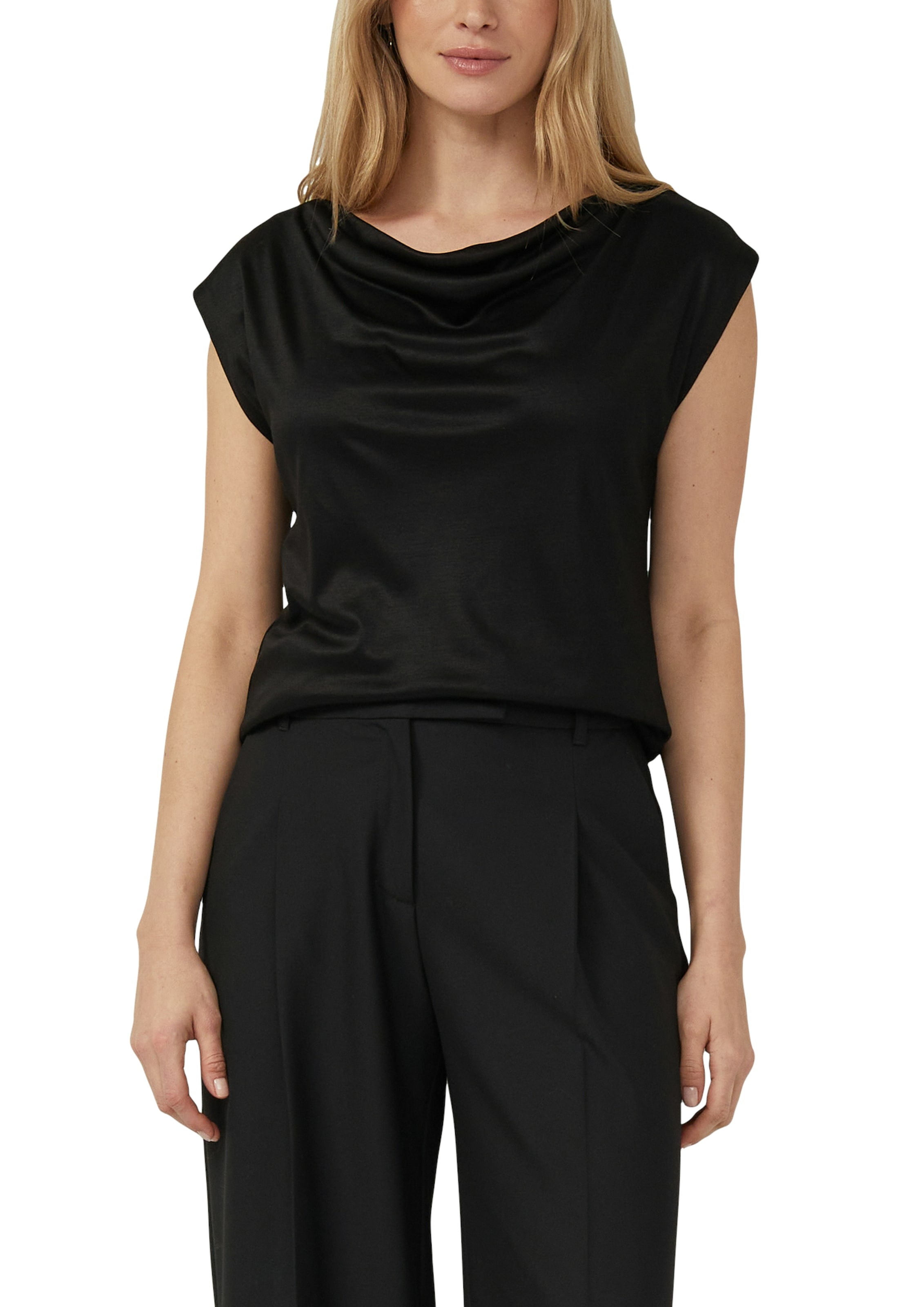 s.Oliver BLACK LABEL Wasserfallshirt mit Wasserfall-Kragen und aus reiner Viskose