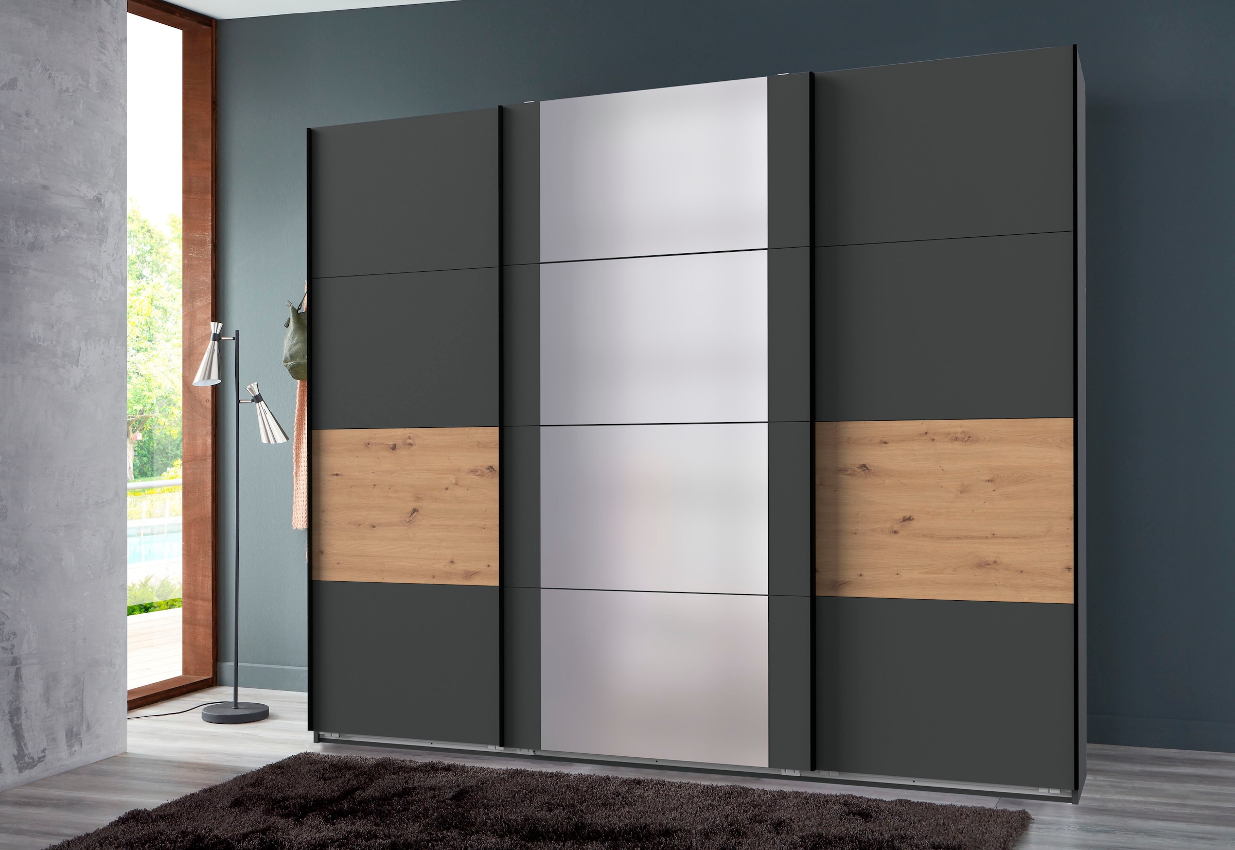 Wimex Schwebetürenschrank »Barmbek Schlafzimmerschrank Garderobenschrank« Kleiderschrank mit 2 Stoffboxen und 2 zusätzlichen Böden, Spiegeltür